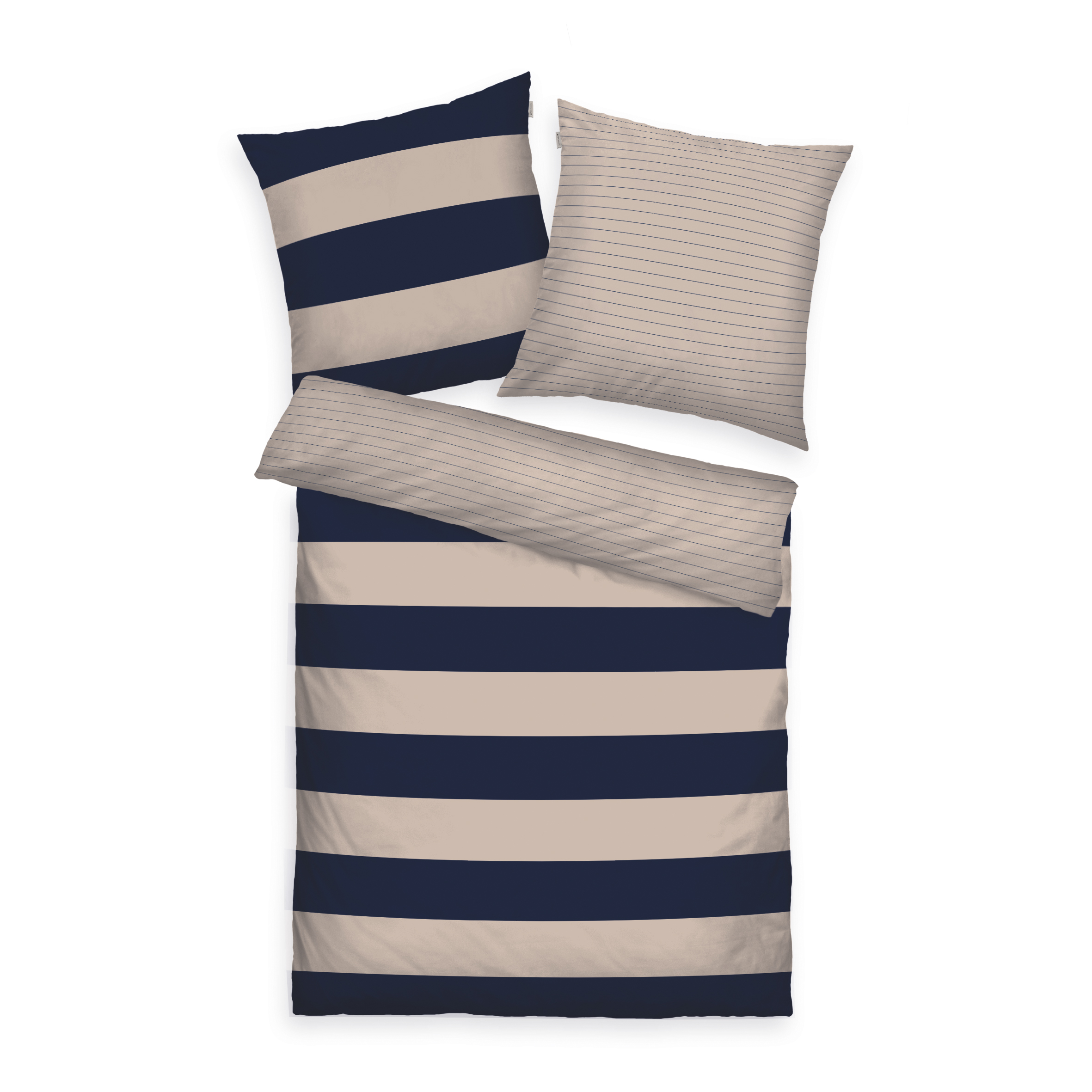 TOM TAILOR Bettwäsche-Set 'Bold Stripes Dark Navy & Sunny Sand' – 135x200, 155x220 oder 200x200 cm, Renforcé