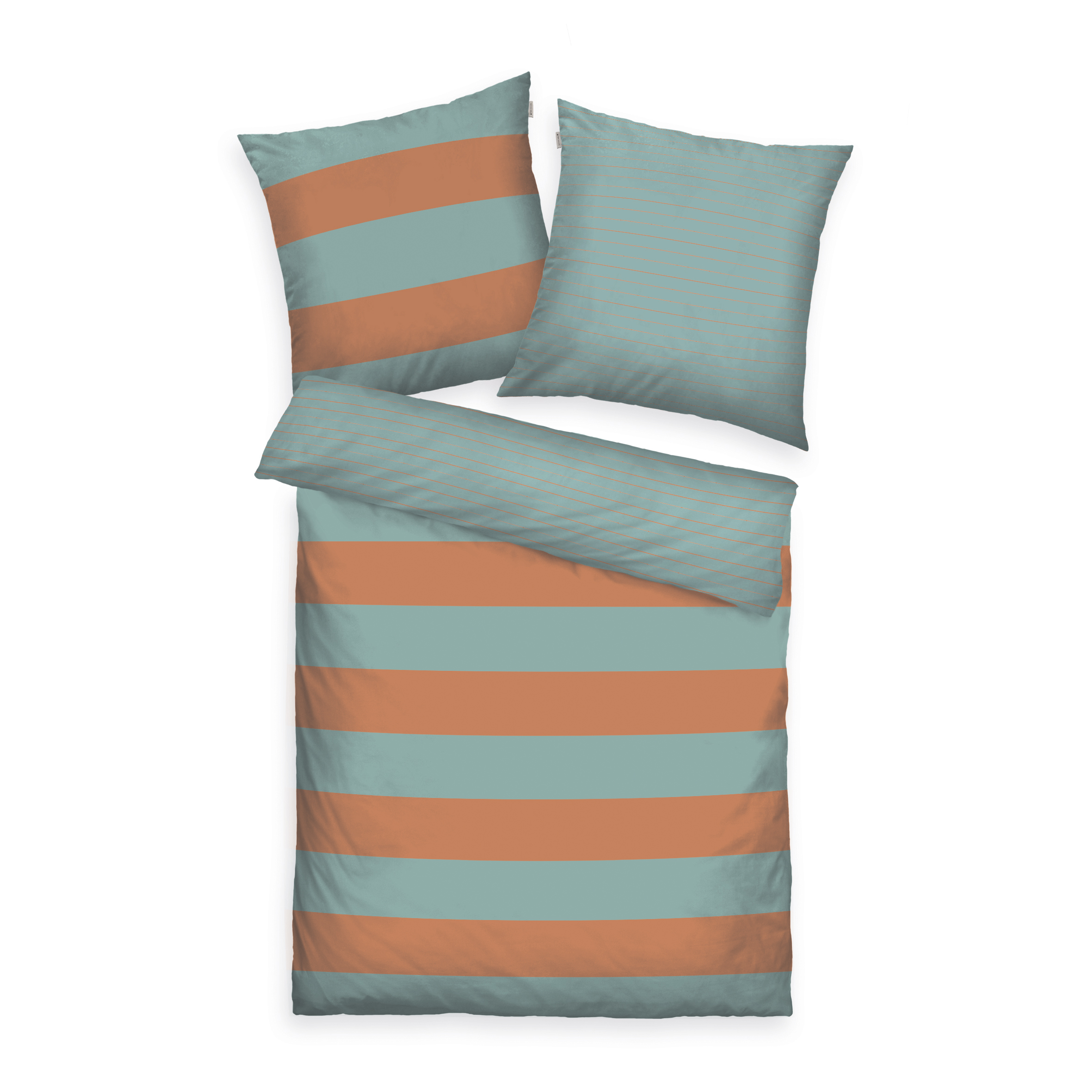 TOM TAILOR Bettwäsche-Set ‘Bold Stripes Warm Coral & Fresh Sage’ – 135×200, 155×220 oder 200×200 cm, Renforcé