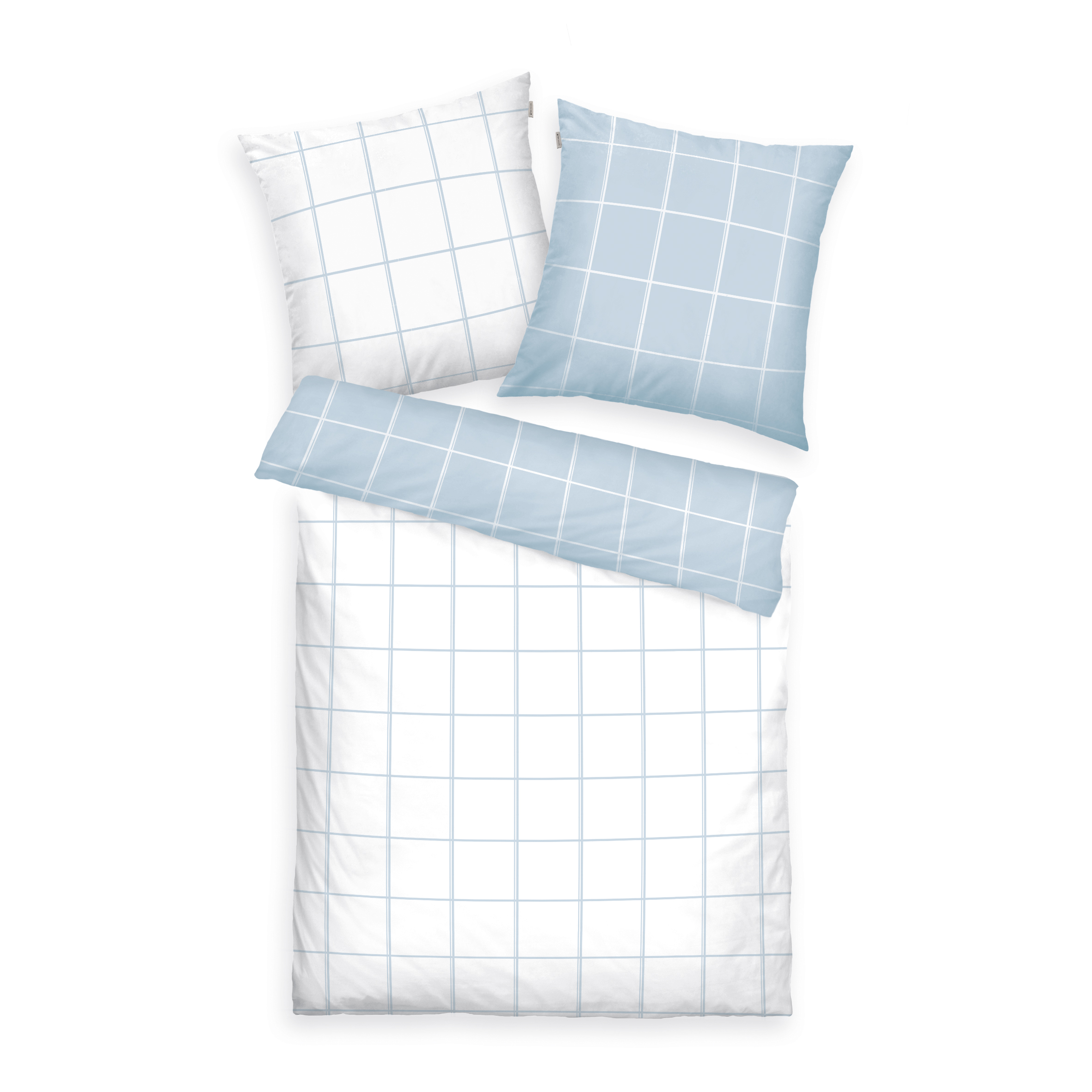 TOM TAILOR Bettwäsche-Set 'Large Check Crisp White & Sky Blue' – 135x200, 155x220 oder 200x220 cm, Renforcé