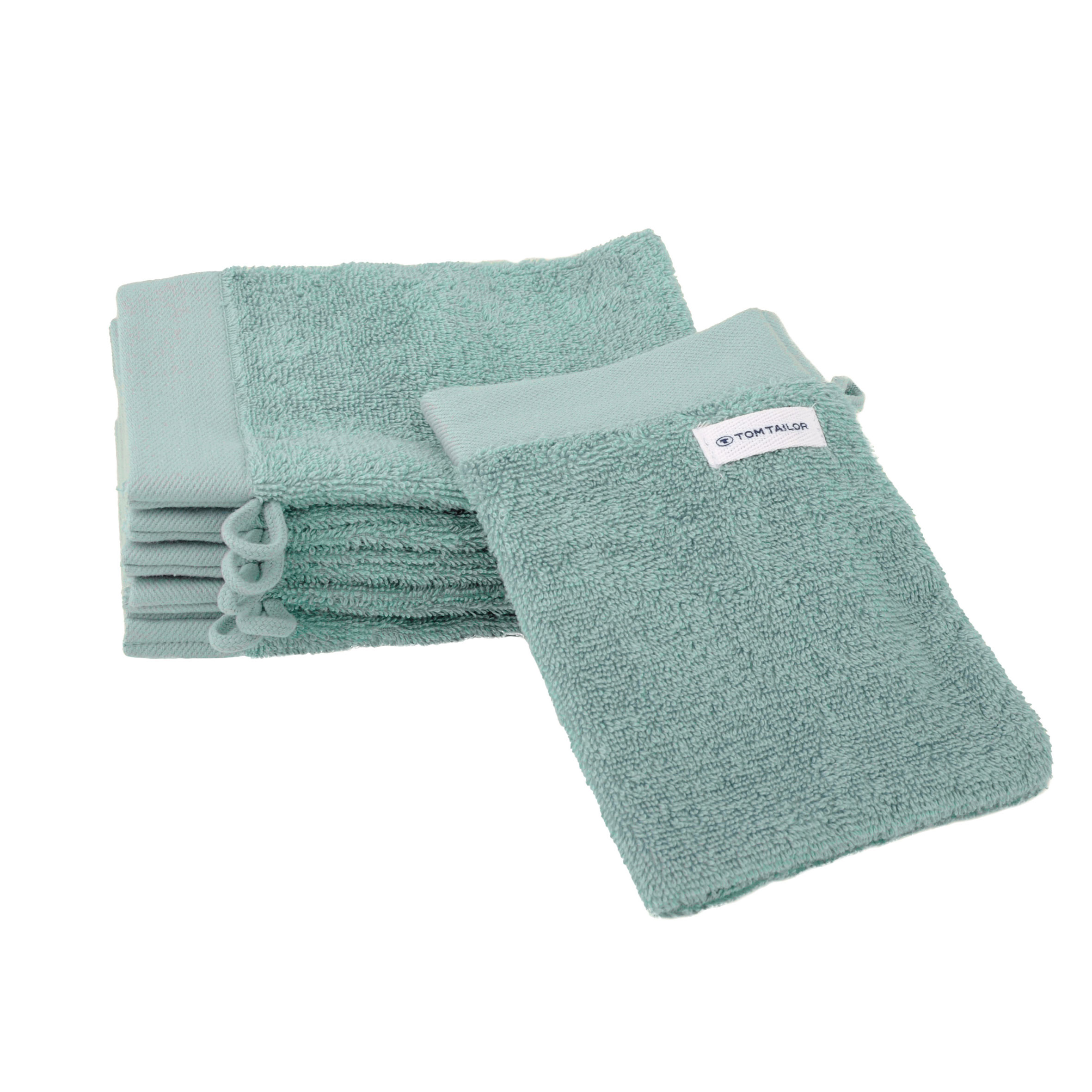 TOM TAILOR Waschhandschuh 6er-Set 'Color Bath Towel Fresh Sage' – je 16x21 cm, Frottier