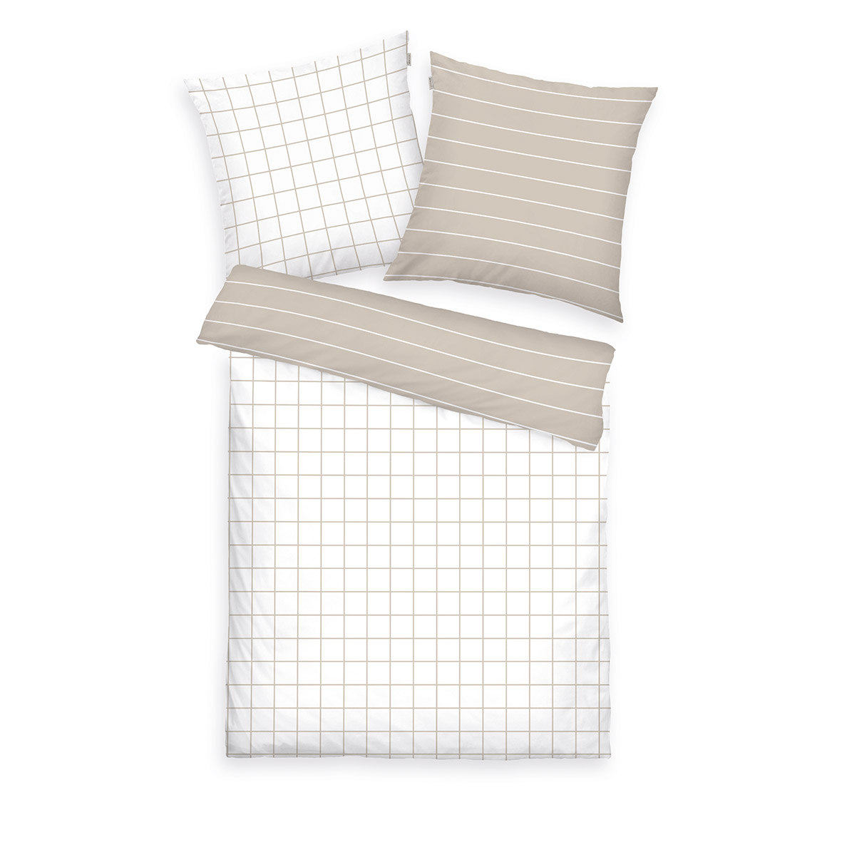 TOM TAILOR Bettwäsche-Set 'Check & Stripes Sunny Sand & Crisp White' – 135x200 oder 155x220 cm, Renforcé