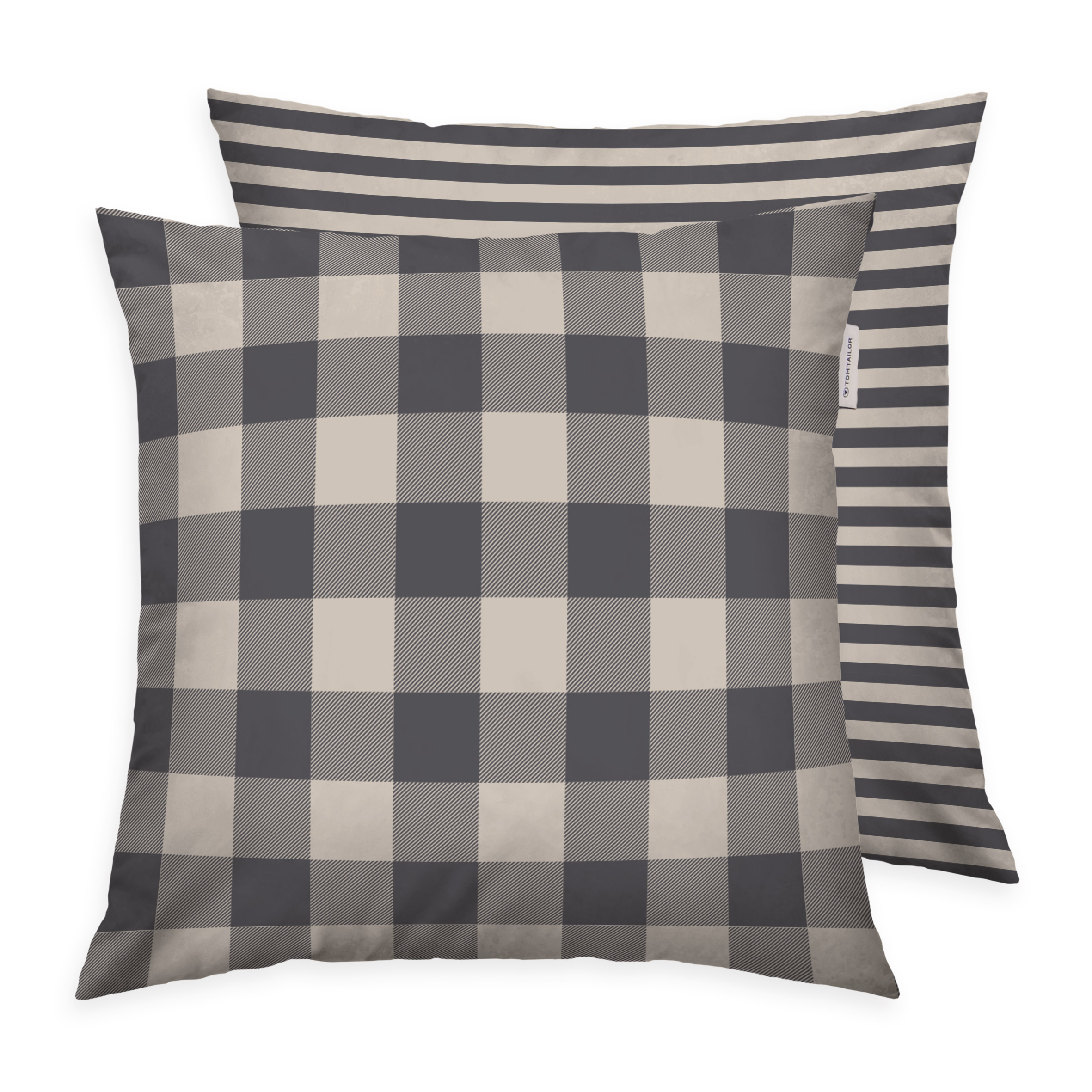 TOM TAILOR Kissenhülle - Classic Check Anthracite & Sunny Sand