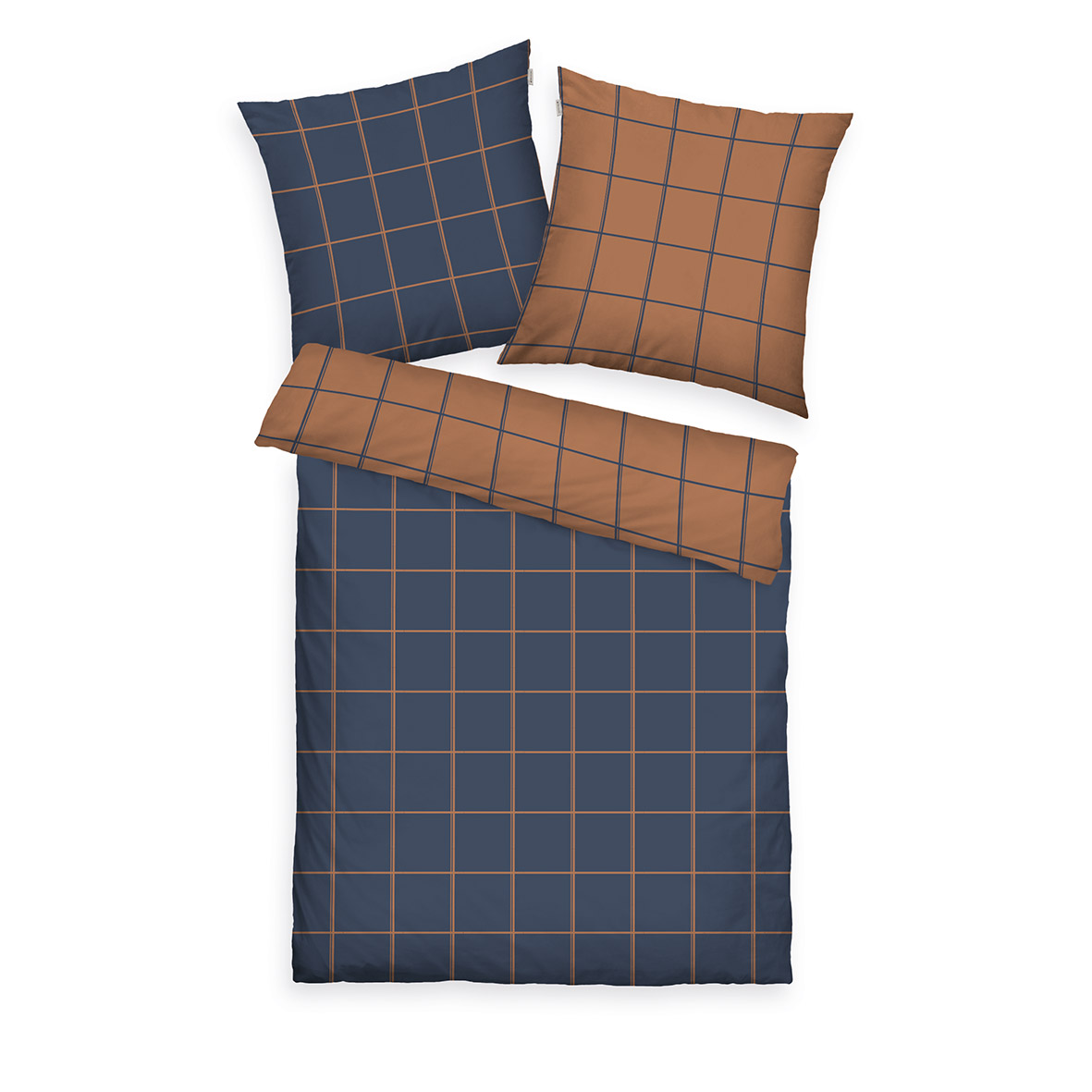 TOM TAILOR Winterbettwäsche - Large Check Dark Navy & Rusty Red