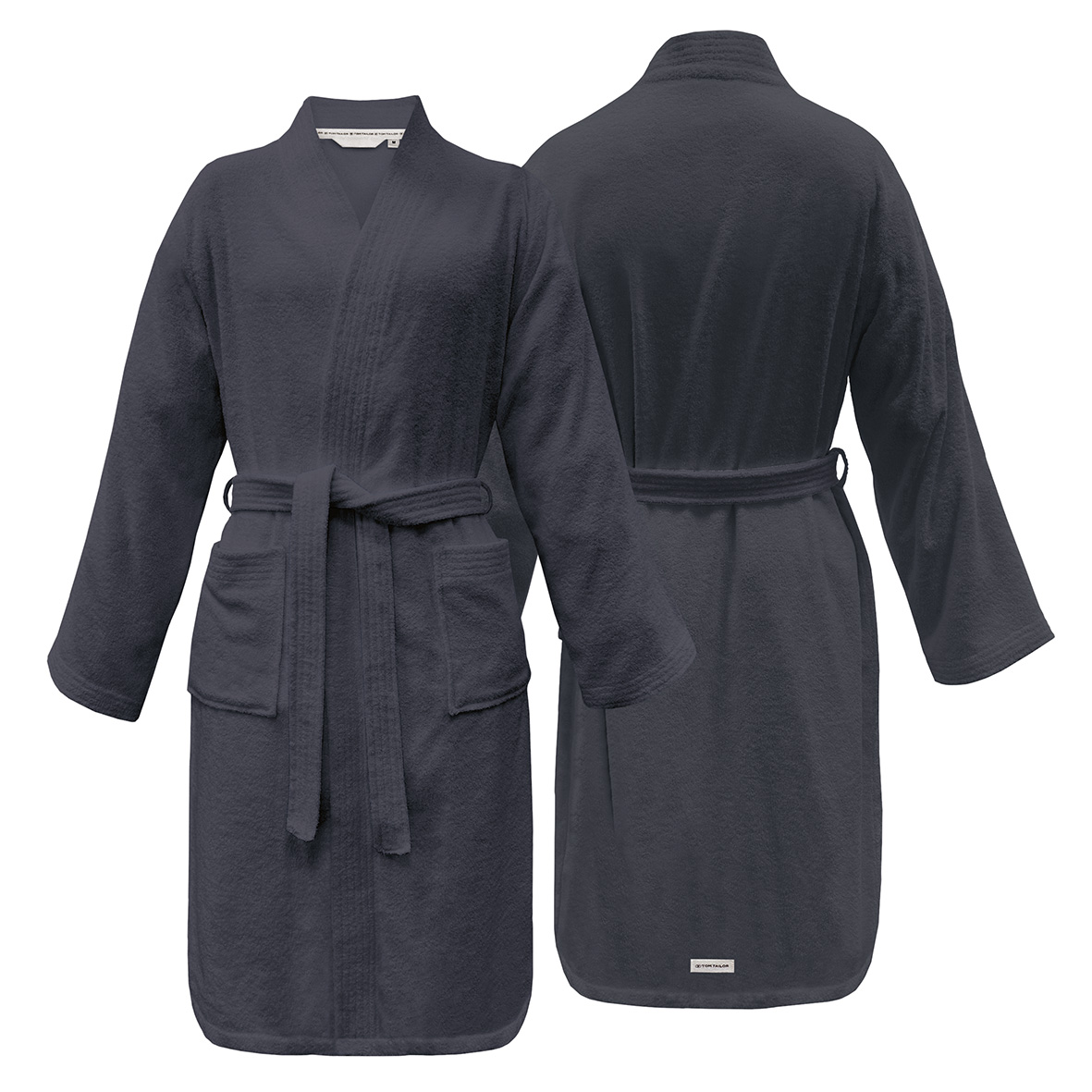 TOM TAILOR Kimonobademantel 'Anthracite' – 100% Baumwolle, Frottier