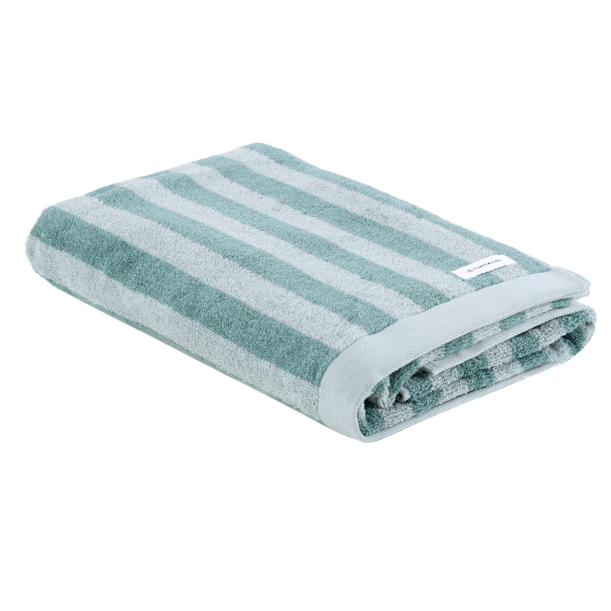 TOM TAILOR Duschtuch ‘Medium Stripes Fresh Sage & Smokey Sage’ – 70×140 cm, Frottier