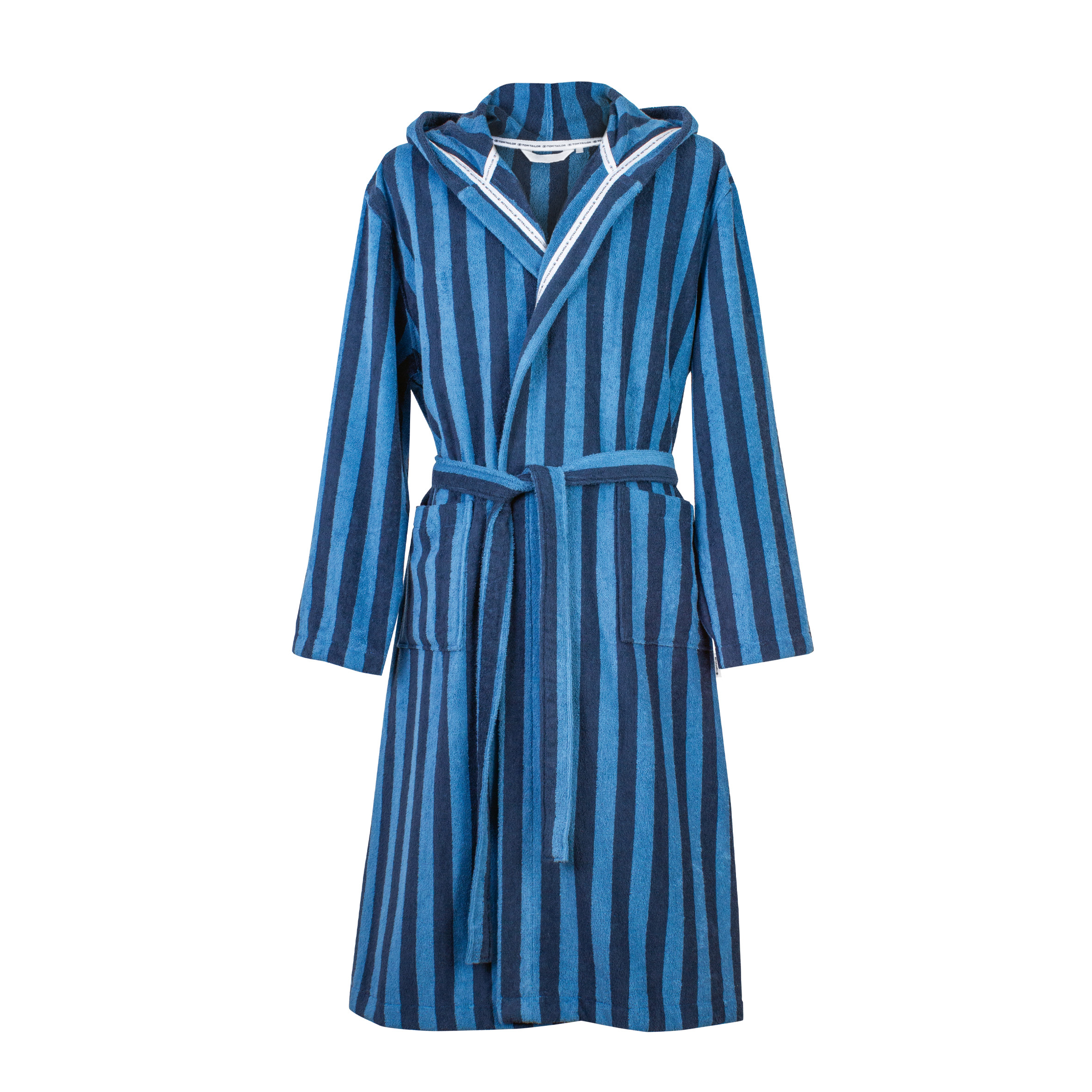 TOM TAILOR Bademantel 'Medium Stripes Dark Navy & Cool Blue' - Frottier