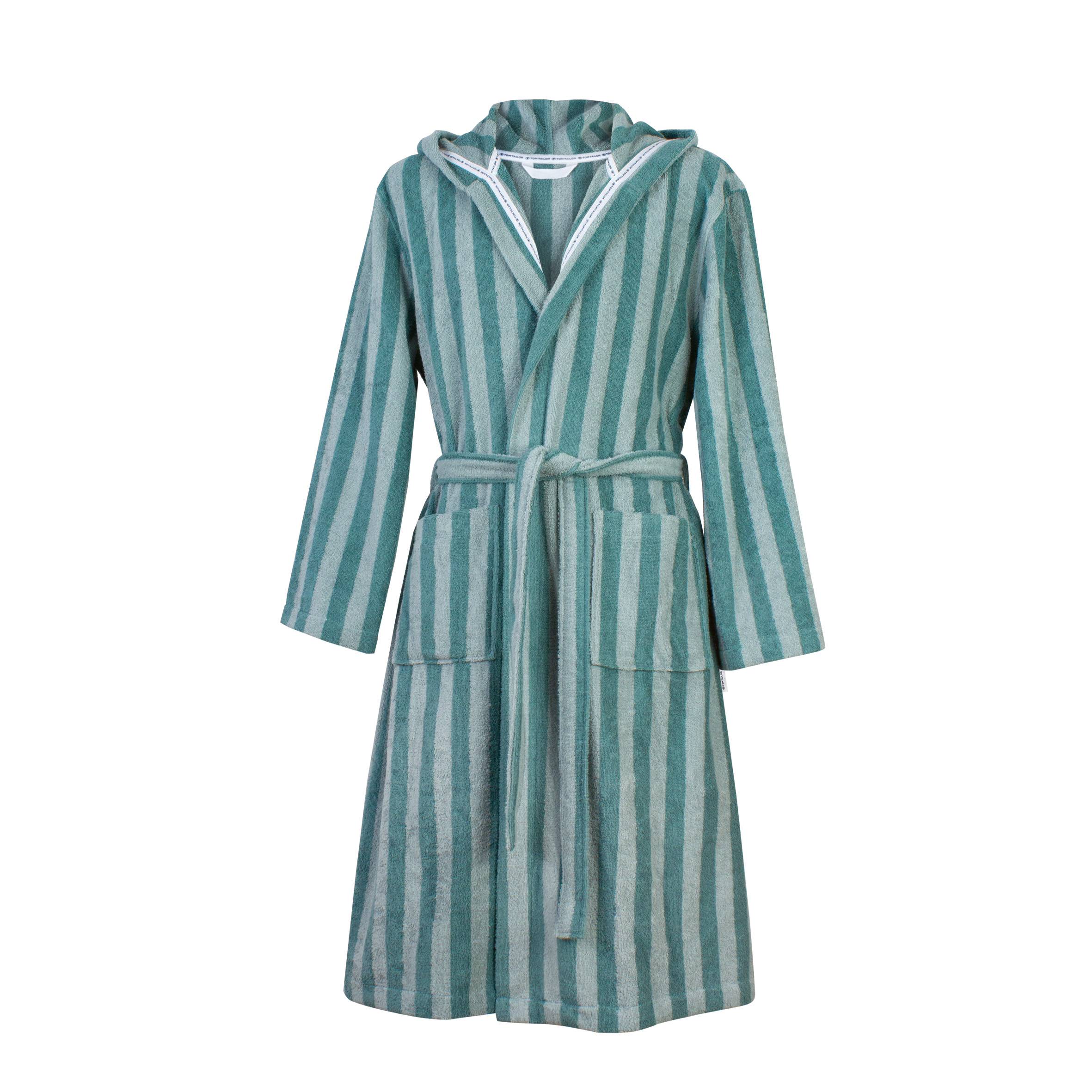 TOM TAILOR Bademantel 'Medium Stripes' – Fresh Sage & Smokey Sage, Frottier