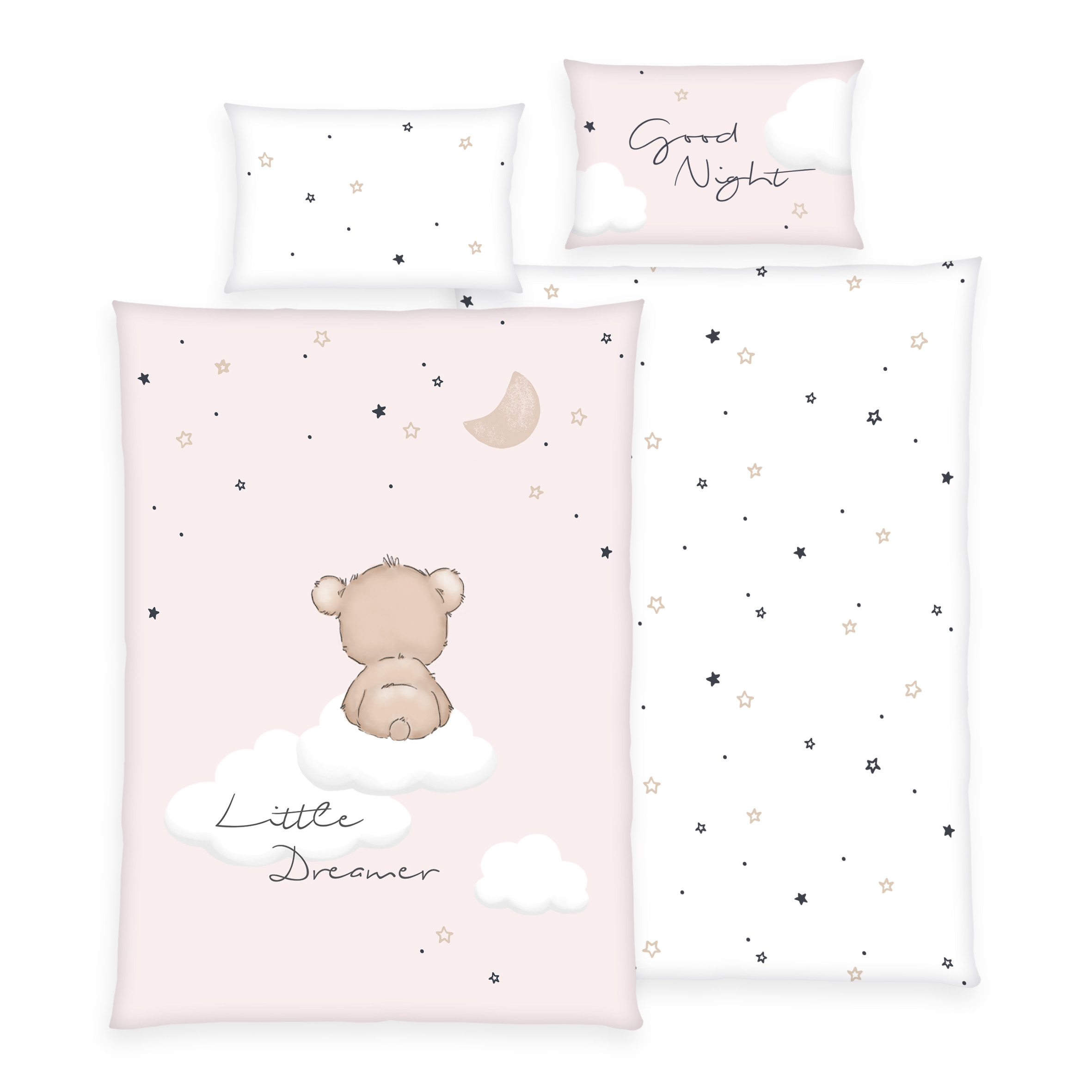 babybest® Bettwäsche-Set ‘Little Dreamer rosa’ – 100×135 cm, verschiedene Qualitäten