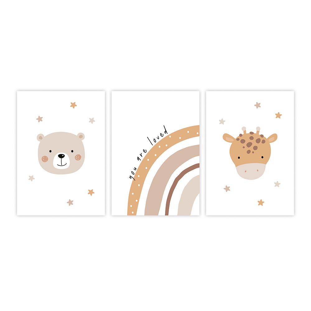 babybest® Premium Wandbilder ‘Little Friends’ – 3er Set, DIN A4 oder DIN A3