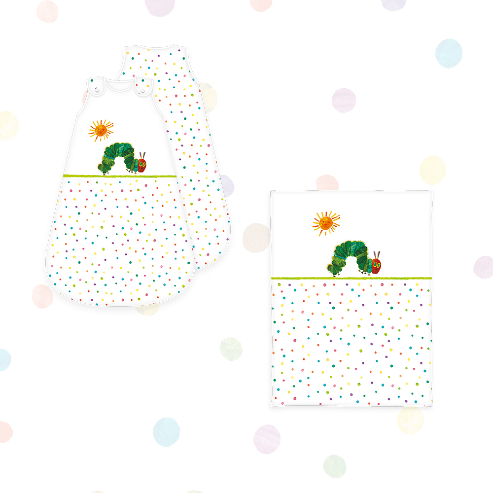 Raupe Nimmersatt Evergreen Kuscheltraum Bundle – Decke 75x100 cm & Schlafsack 70x45 oder 90x45 cm, 100% Baumwolle