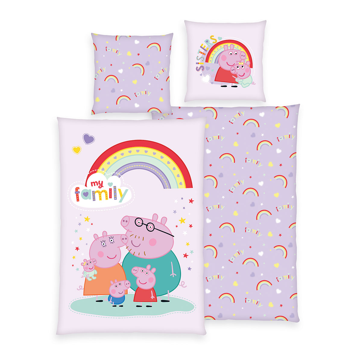 Peppa Wutz Bettwäsche-Set ‘My Family’ – 135×200 oder 140x200 cm, Renforcé