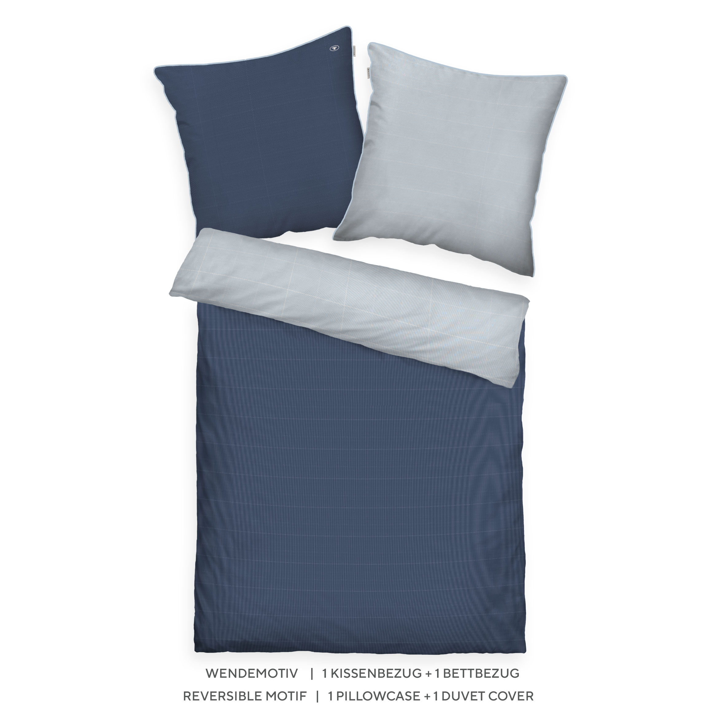 TOM TAILOR Bettwäsche-Set – ‘Fine Stripes Dark Navy & Sky Blue’ – 135×200, 155×220, 140×200 oder 200×220 cm, Satin