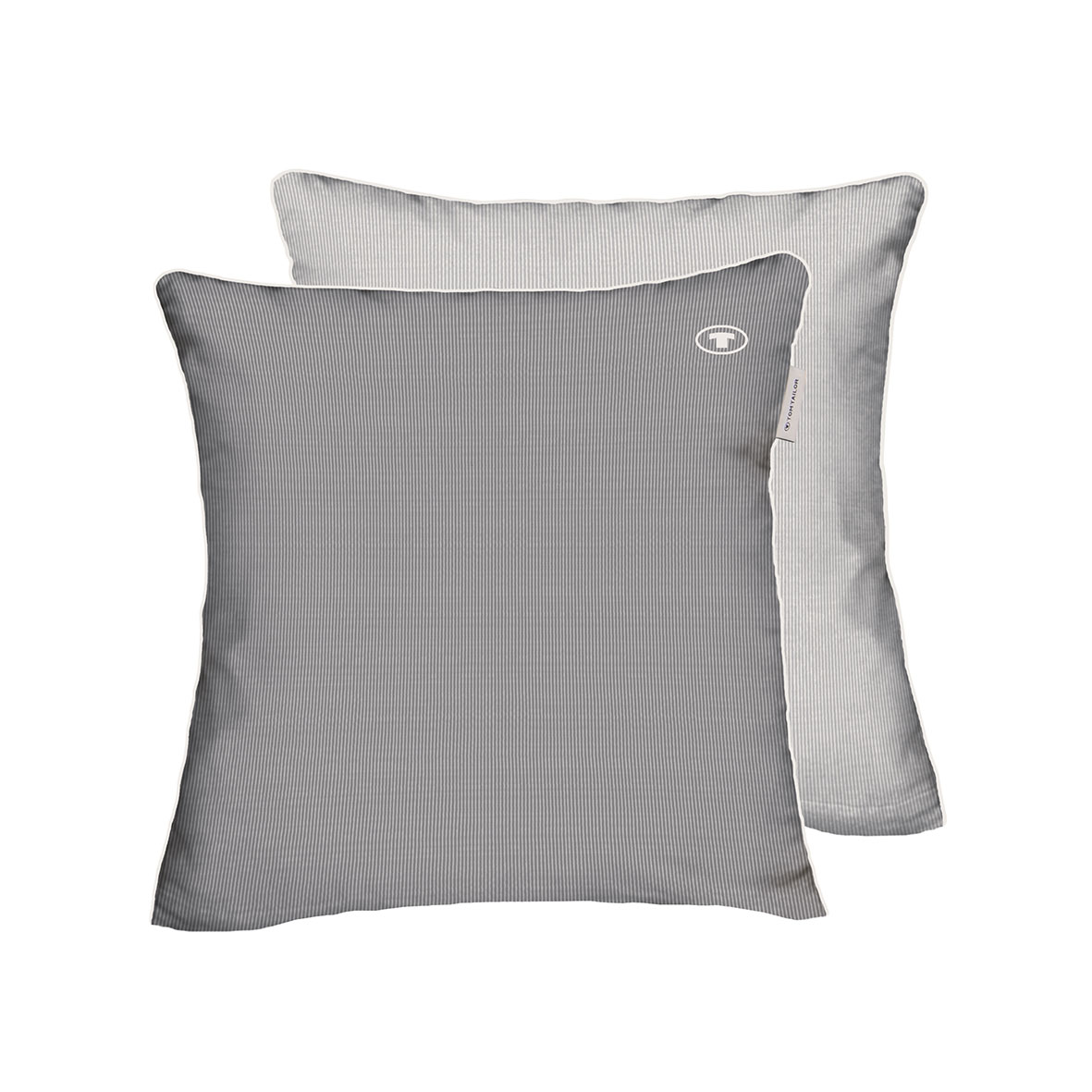 TOM TAILOR Kissenhülle 'Fine Stripes Moody Grey & Light Grey' – 40x40 oder 40x80 cm, Satin