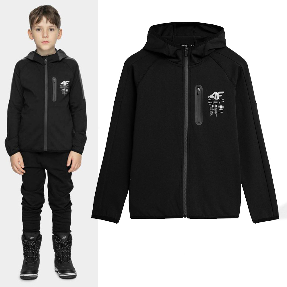 4F Sport - Kinder Sportjacke, Trainingsjacke Zip Hoodie, schwarz