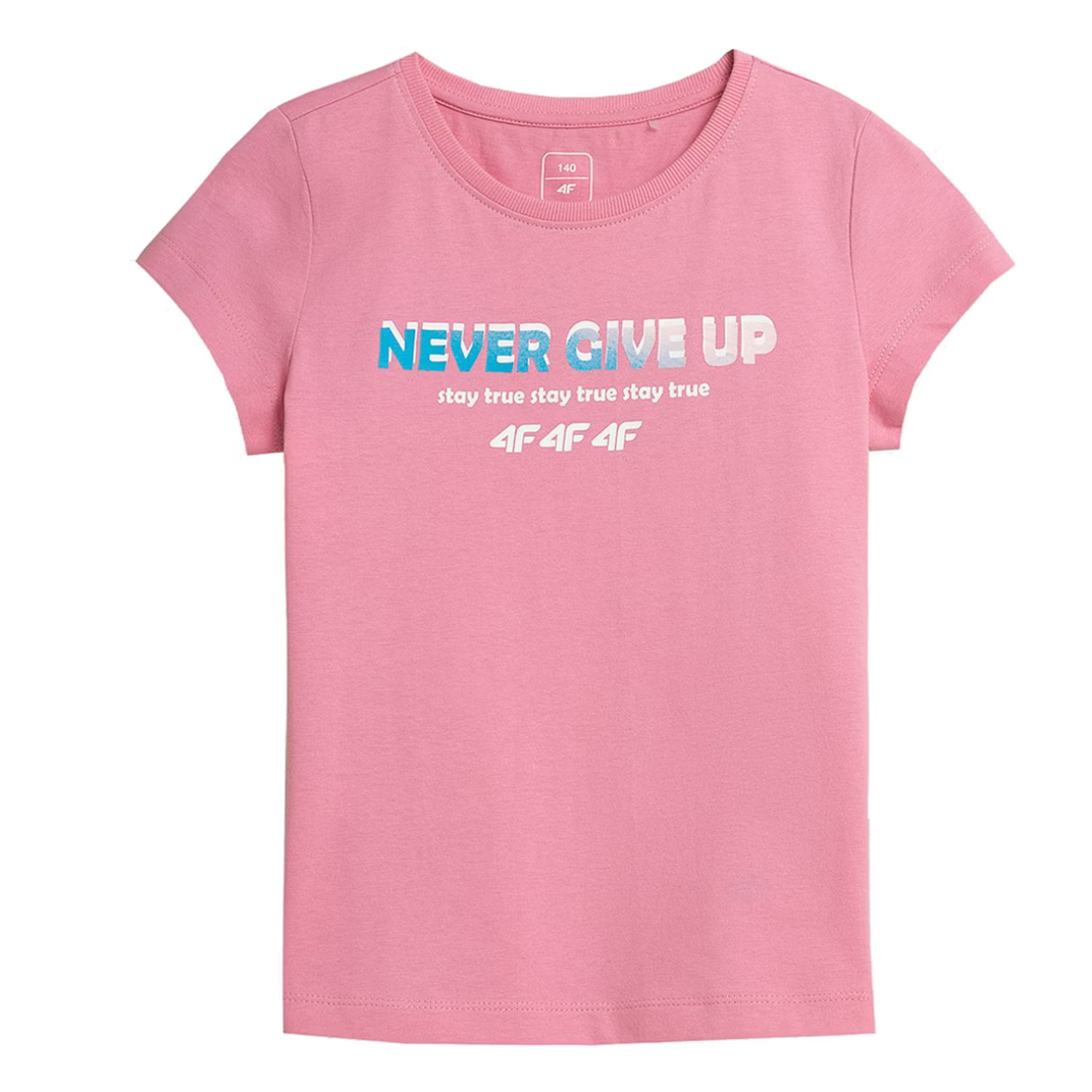 4F - Kinder Baumwoll Shirt T-Shirt, Never give up, rosa