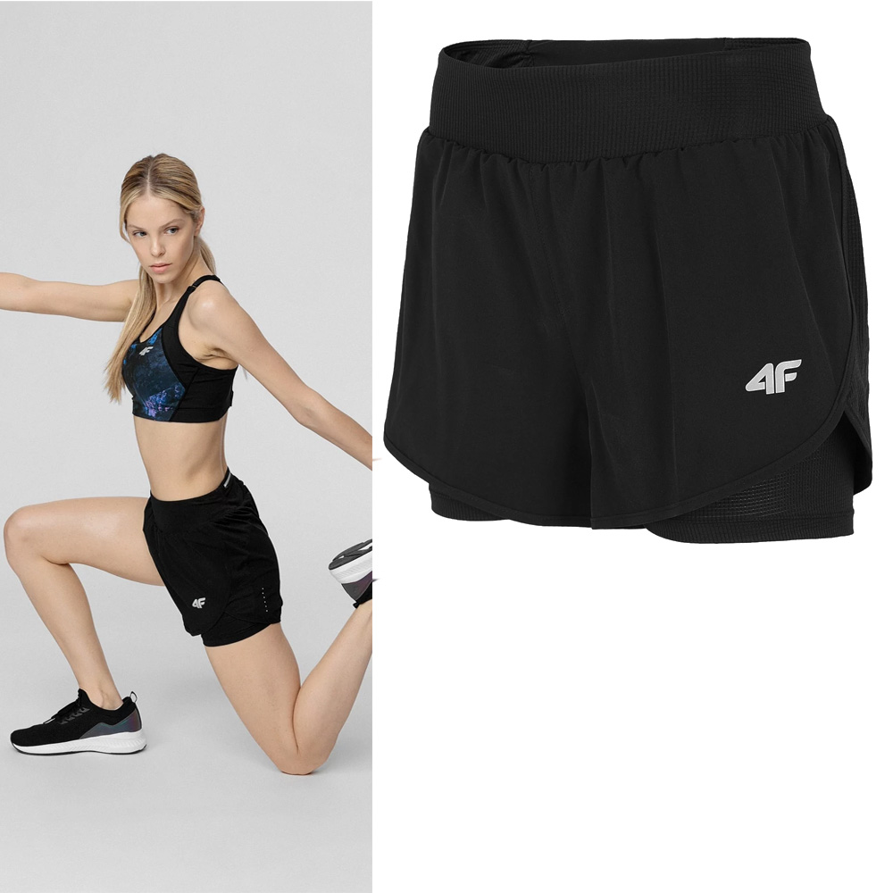 4F - Damen Trainingsshorts 'Shorts in Shorts' - schwarz