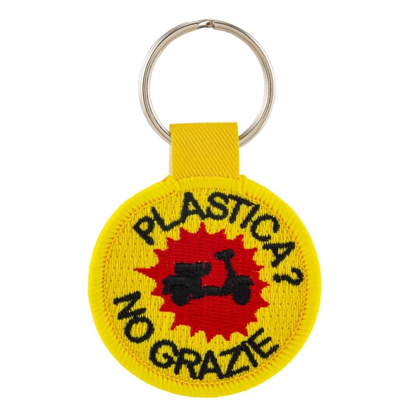 Schlüsselanhänger mit Motiv 'PLASTICA? NO GRAZIE' 
