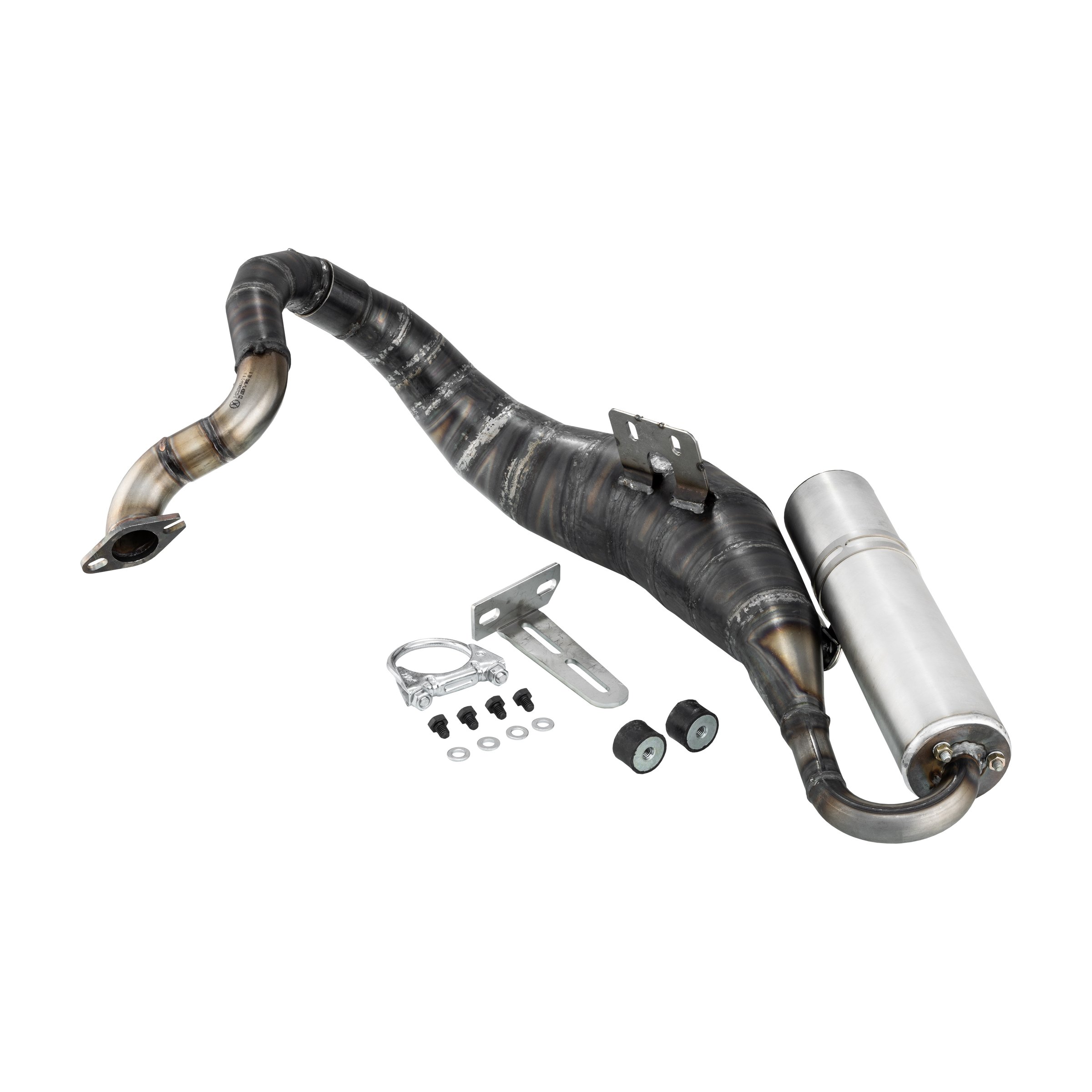 Rennauspuff EGIG Performance UNISEX 1,5mm, Material: Stahl unlackiert, Dämpfer: Aluminium Farbe (ESD): silber für Vespa 90/R/SS/100/125/PV/ET3