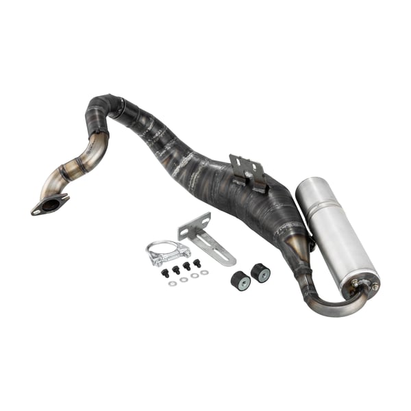 Rennauspuff EGIG Performance UNISEX 1,5mm, Stahl unlackiert, Dämpfer: Aluminium Farbe (ESD): silber für Vespa 90/R/SS/100/125/PV/ET3