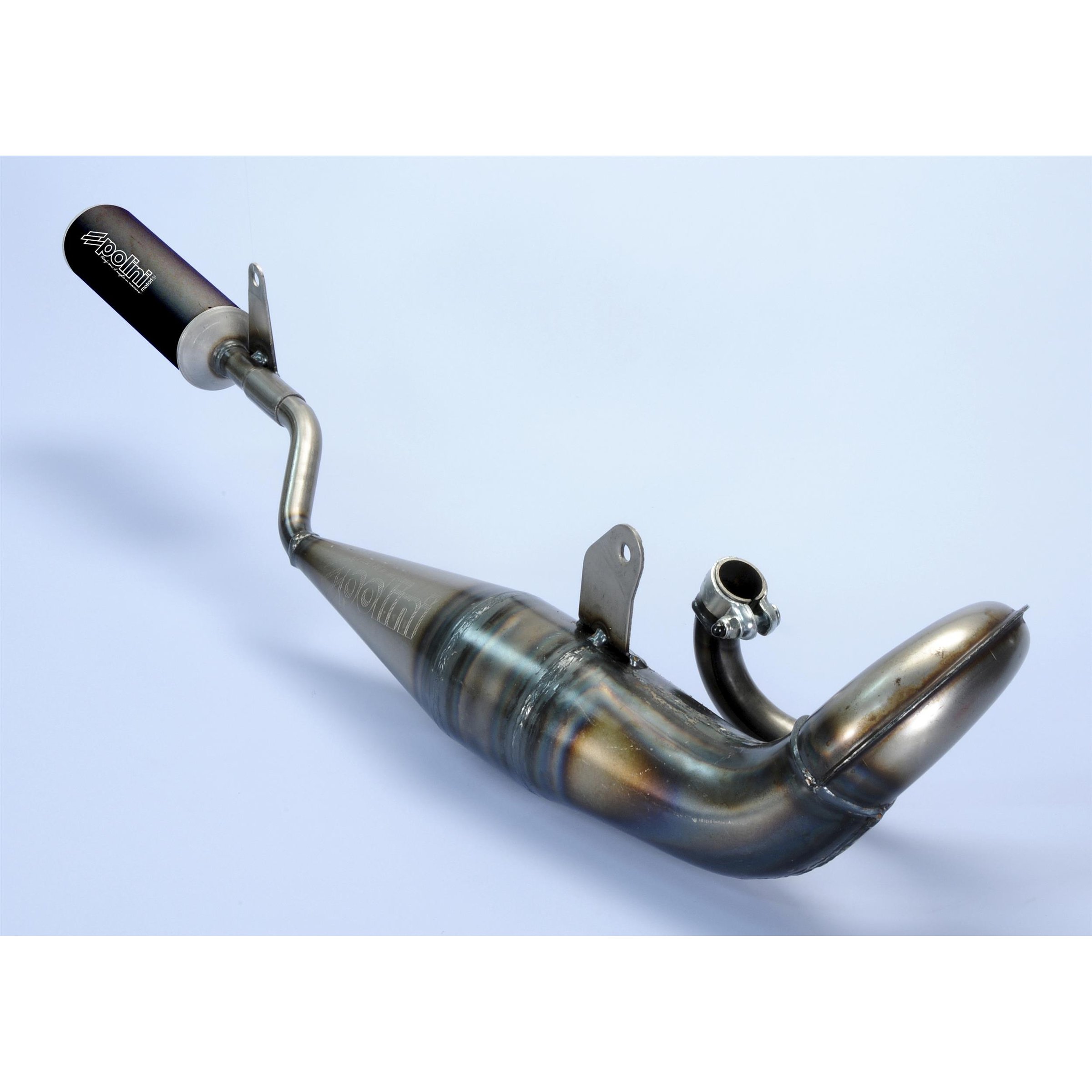 Rennauspuff POLINI 'Sport' 200.0132, Material: Stahl klarlackiert, Dämpfer: Aluminium Farbe (ESD): schwarz für PIAGGIO CIAO/PX/SI/Bravo/Superbravo/Grillo/Boss 50ccm 2T AC