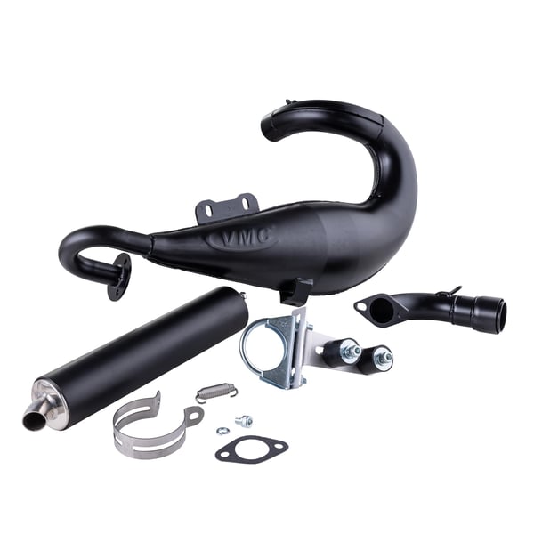 Rennauspuff VMC EVO Racer 52-S black, Stahl, Dämpfer: Aluminium Farbe (ESD): silber für Vespa 90/R/SS/100/125/PV/ET3
