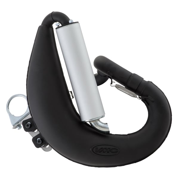 Rennauspuff VMC Tork, Stahl schwarz, Dämpfer: Aluminium Farbe (ESD): silber für Vespa 90/R/SS/100/125 VMA1T