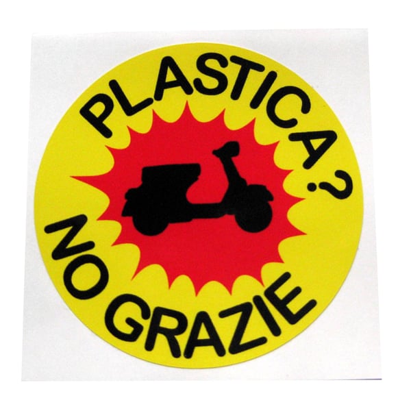 Aufkleber mit Motiv 'PLASTICA? NO GRAZIE' 