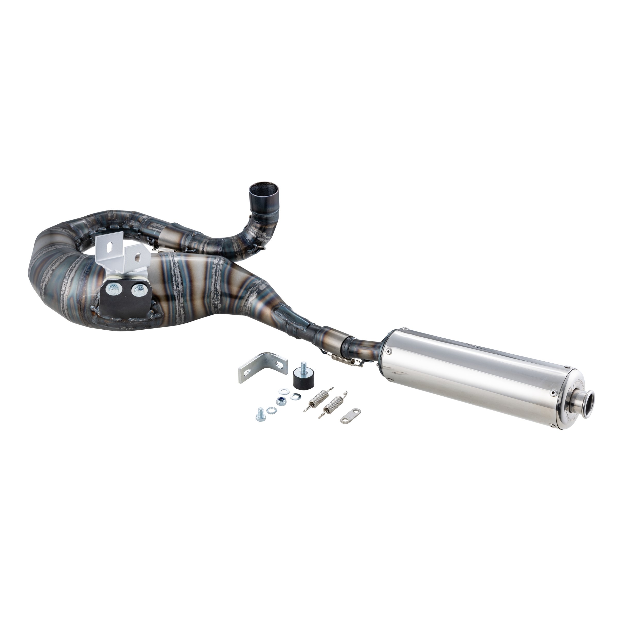 Rennauspuff SIP Performance 2.0, Material: Stahl klarlackiert, Dämpfer: Edelstahl Farbe (ESD): silber für Vespa 200 Rally/P200E/PX200 E/Lusso/'98/MY/Cosa 1 200 für Vespa 200 Rally/P200E/PX200 E/Lusso/'98/MY/Cosa 1 200