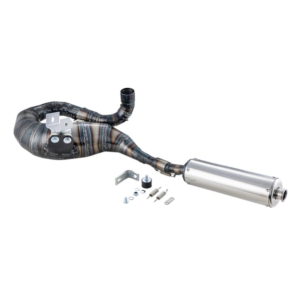 Rennauspuff SIP Performance 2.0, Stahl klarlackiert, Dämpfer: Edelstahl Farbe (ESD): silber für Vespa 200 Rally/P200E/PX200 E/Lusso/'98/MY/Cosa 1 200