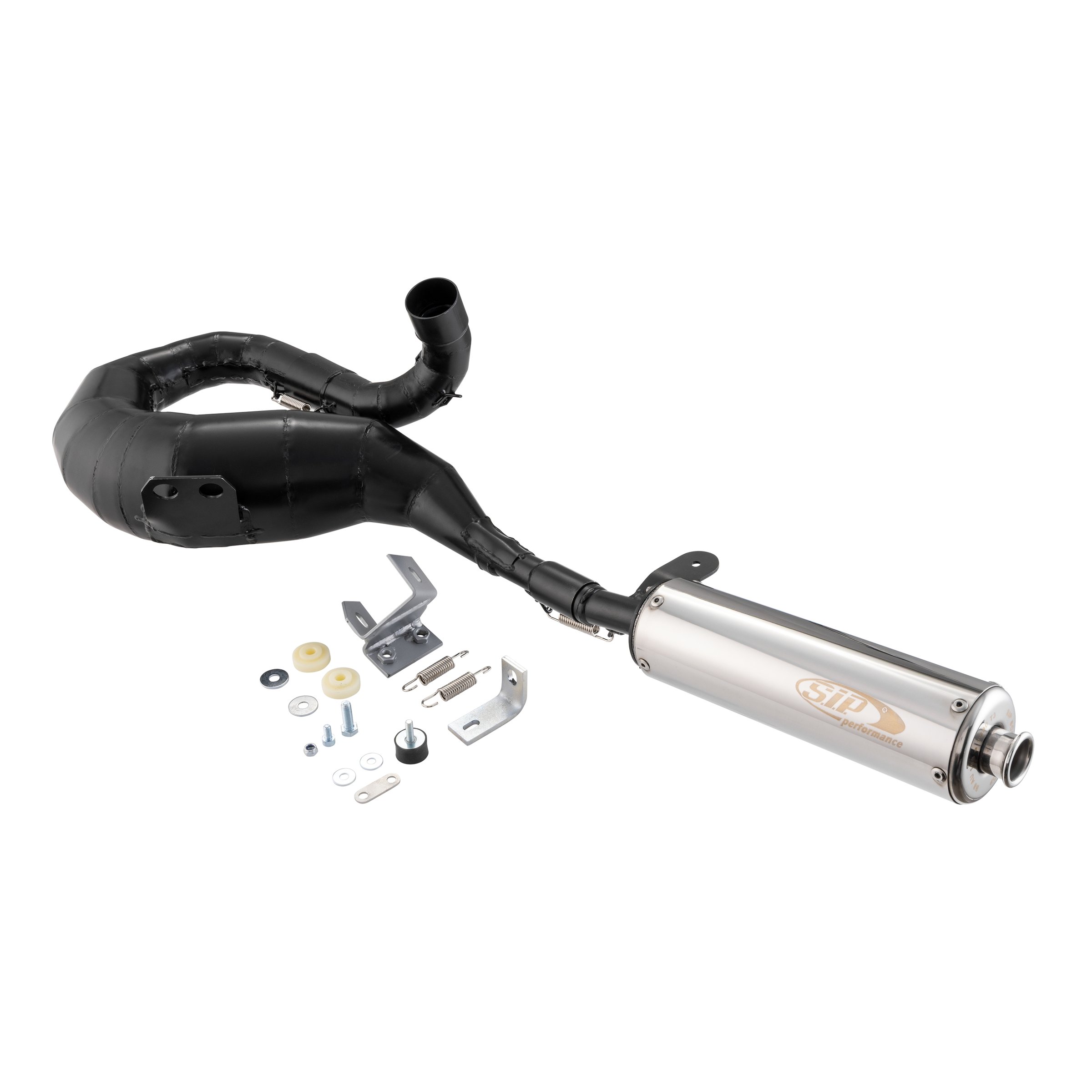 Rennauspuff SIP Performance 2.0, Material: Stahl schwarz, Dämpfer: Edelstahl Farbe (ESD): silber für Vespa 200 Rally/P200E/PX200 E/Lusso/'98/MY/Cosa 1 200