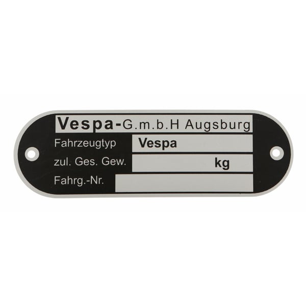 Typenschild 'Vespa GmbH Augsburg' für Vespa alle dt. Modelle '62-'67