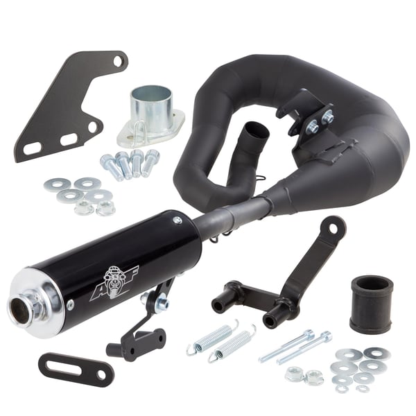 Rennauspuff AF Rayspeed NK Road, Stahl schwarz, Dämpfer: Aluminium Farbe (ESD): schwarz für Lambretta 125 LI/LIS/DL/GP/150 LI/LIS/SX/DL/GP/175 TV 2°-3°/200 TV/SX/DL/GP