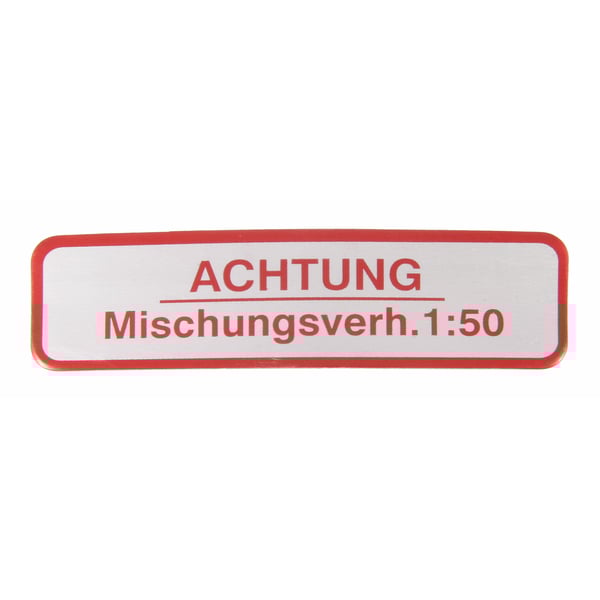 Aufkleber mit Motiv 'Achtung Mischungsverh.1:50' für Vespa 50-125/PV/ET3/ 125 VNB-TS/150 VBA-Super/Rally/PX/PE