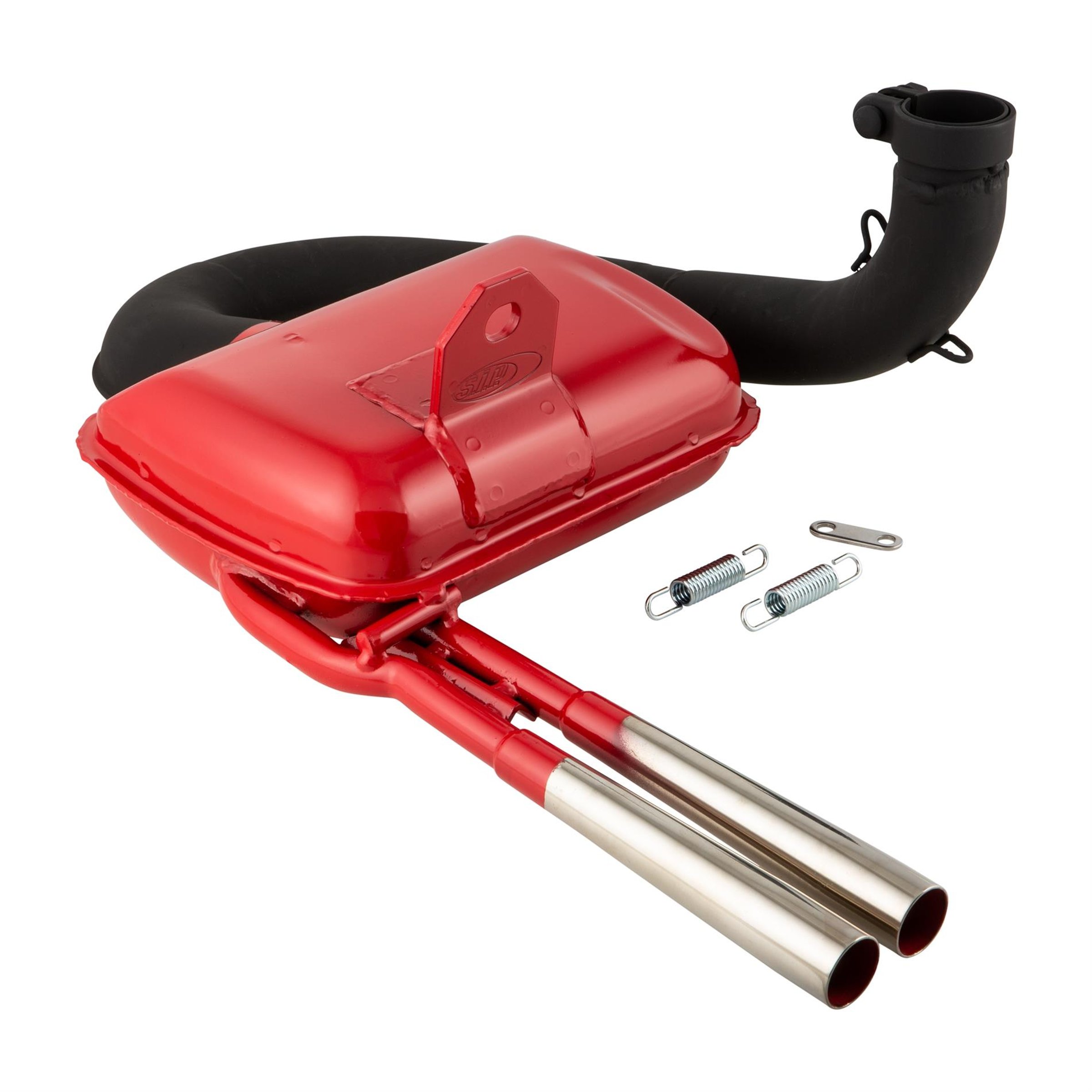 Rennauspuff SIP ROAD 3.0 Sport Optik 87565, Material: Stahl rot, Farbe (ESD): chrom für Vespa 125 VNA/VNB/GT/GTR/Super/150 VBA/VBB/GL/Sprint/Super/T4