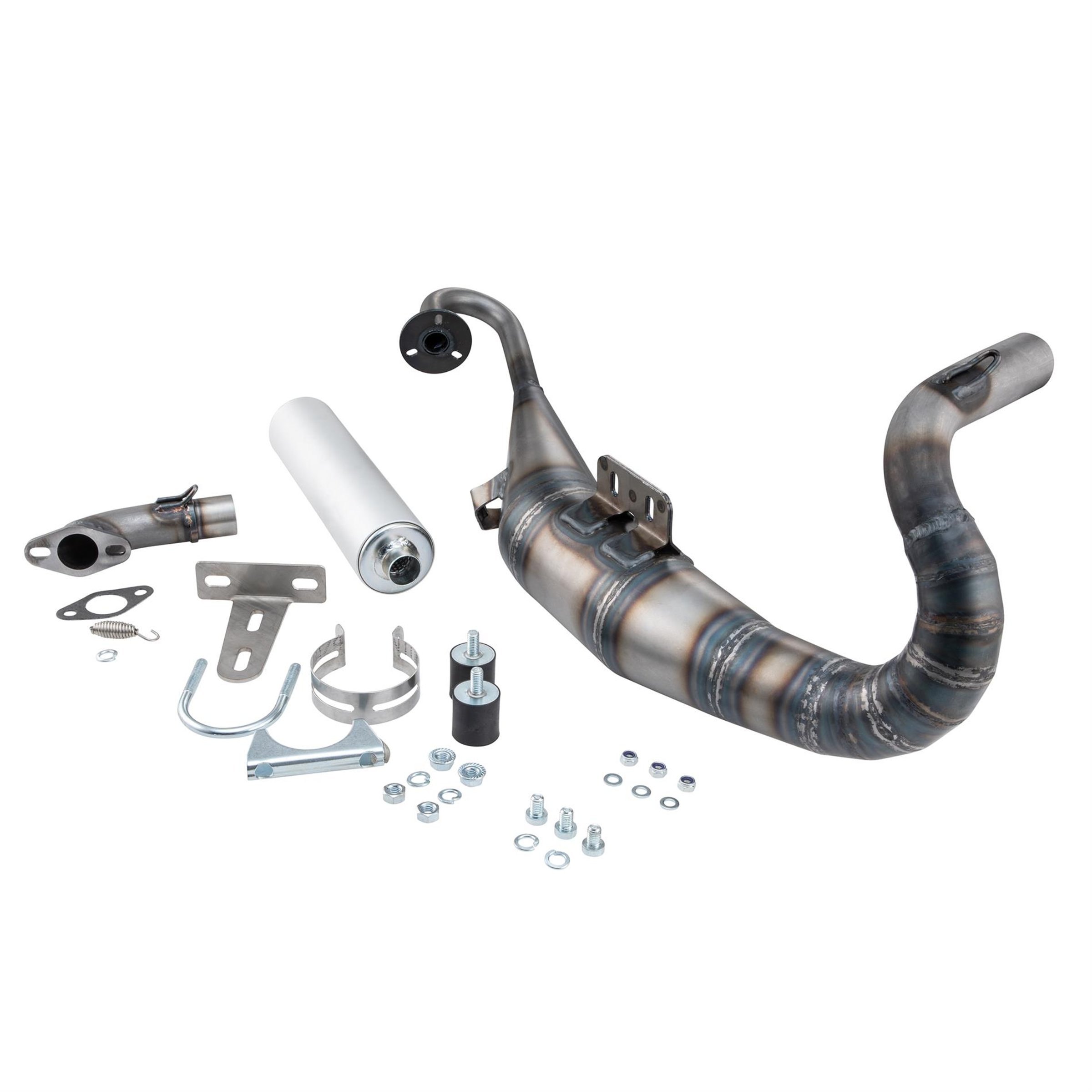 Rennauspuff VMC STRIKE, Material: Stahl, Dämpfer: Aluminium Farbe (ESD): silber für Vespa 90/R/SS/100/125/PV/ET3