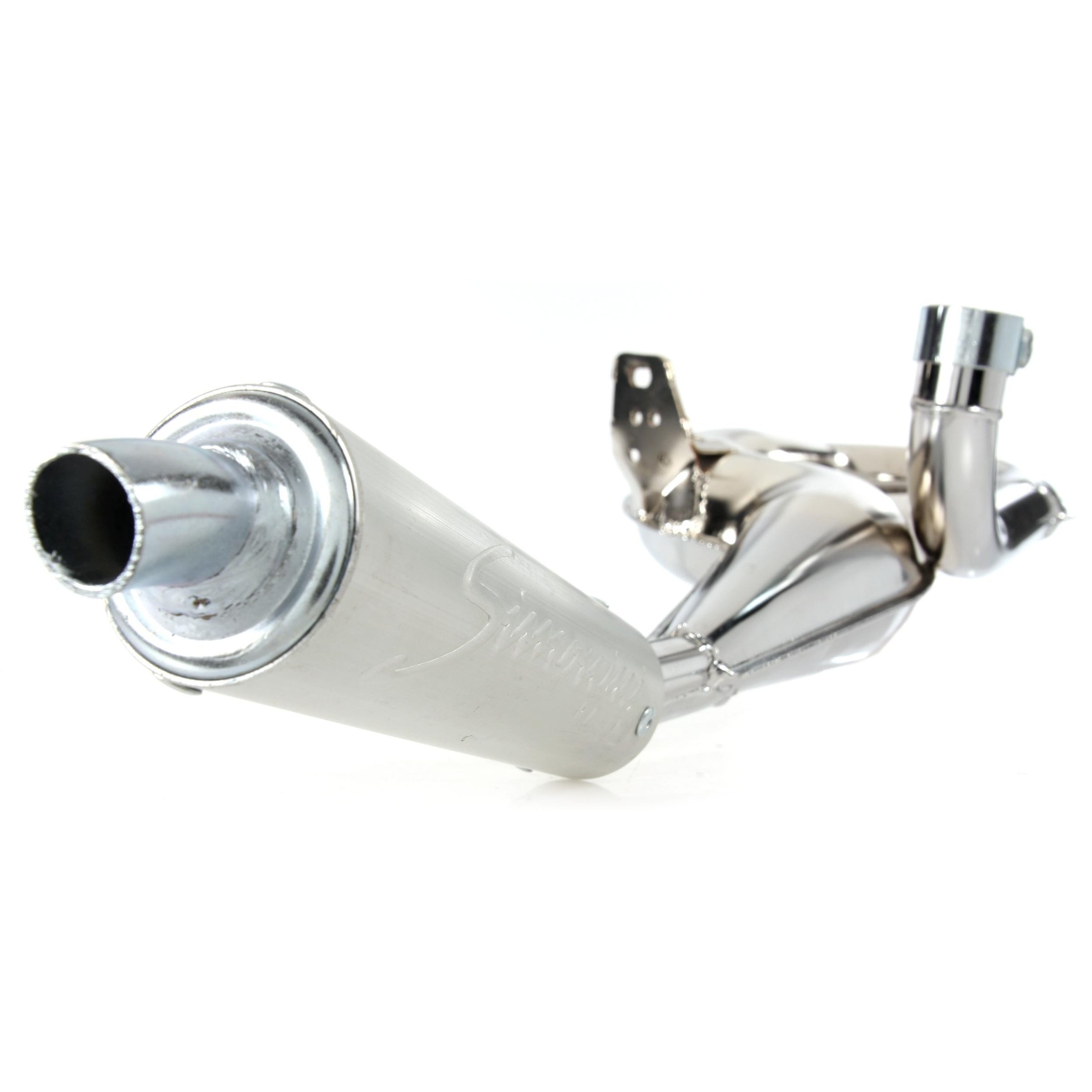 Rennauspuff SIMONINI, Material: Stahl chrom, Dämpfer: Aluminium Farbe (ESD): silber für Vespa 125 GT/GTR/TS/150 GL/Sprint/V/PX80-150/PE/Lusso/Cosa 1