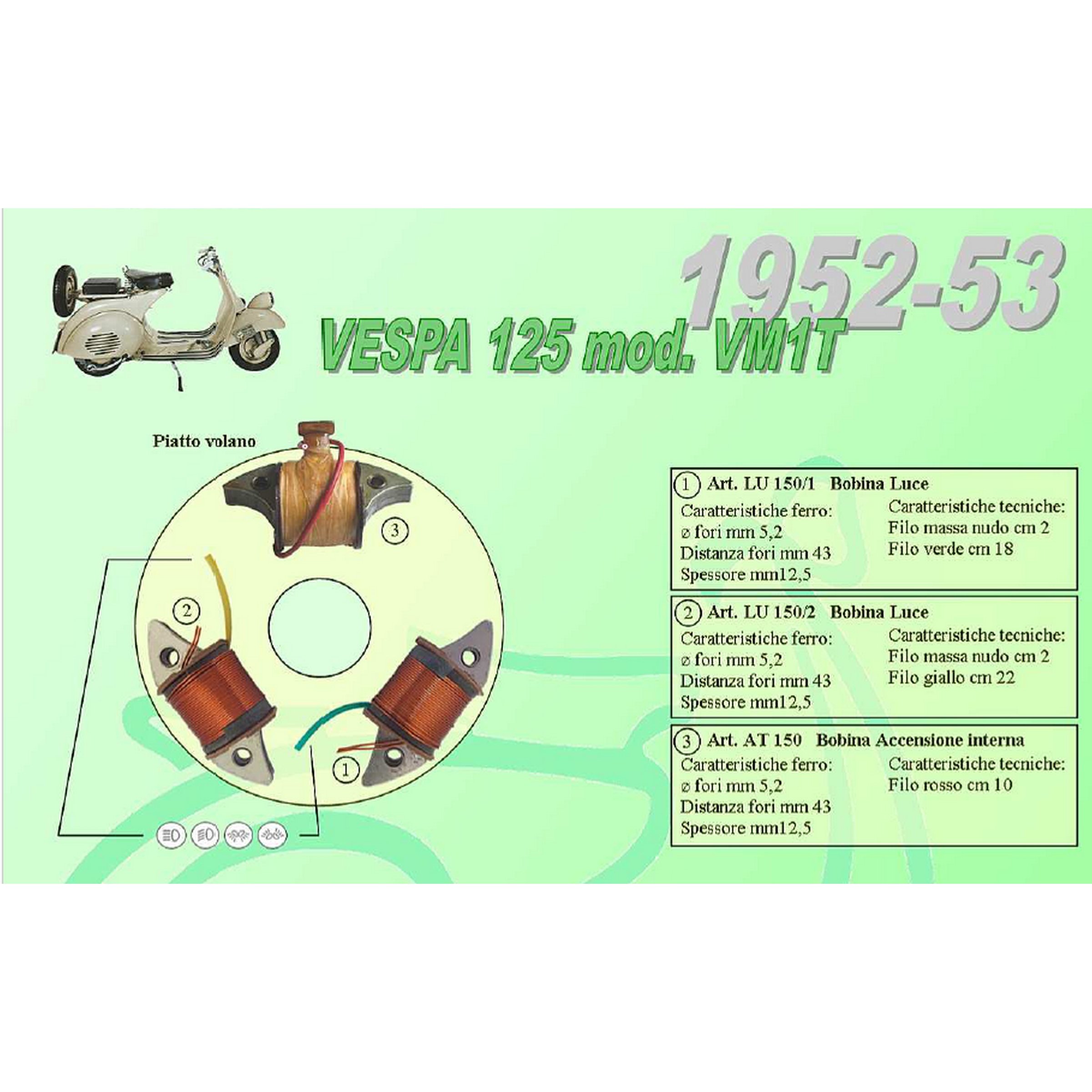 Zündspule CEAB innenliegend, 20840 - 20841 - AT124 für Vespa 125 VM/VN/APE AB 1-2 für Vespa 125 VM/VN/APE AB 1-2