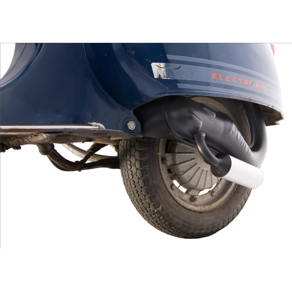 Rennauspuff POLINI Banane 200.2030/S, Stahl schwarz, Dämpfer: Aluminium Farbe (ESD): silber für Vespa 50/N/L/R/S/Special/SR/SS