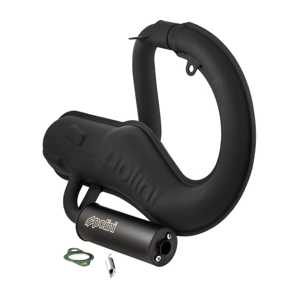 Rennauspuff POLINI Banane 200.2025/S, Stahl schwarz, Dämpfer: Aluminium Farbe (ESD): schwarz für Vespa 90/R/SS/100/125/PV/ET3