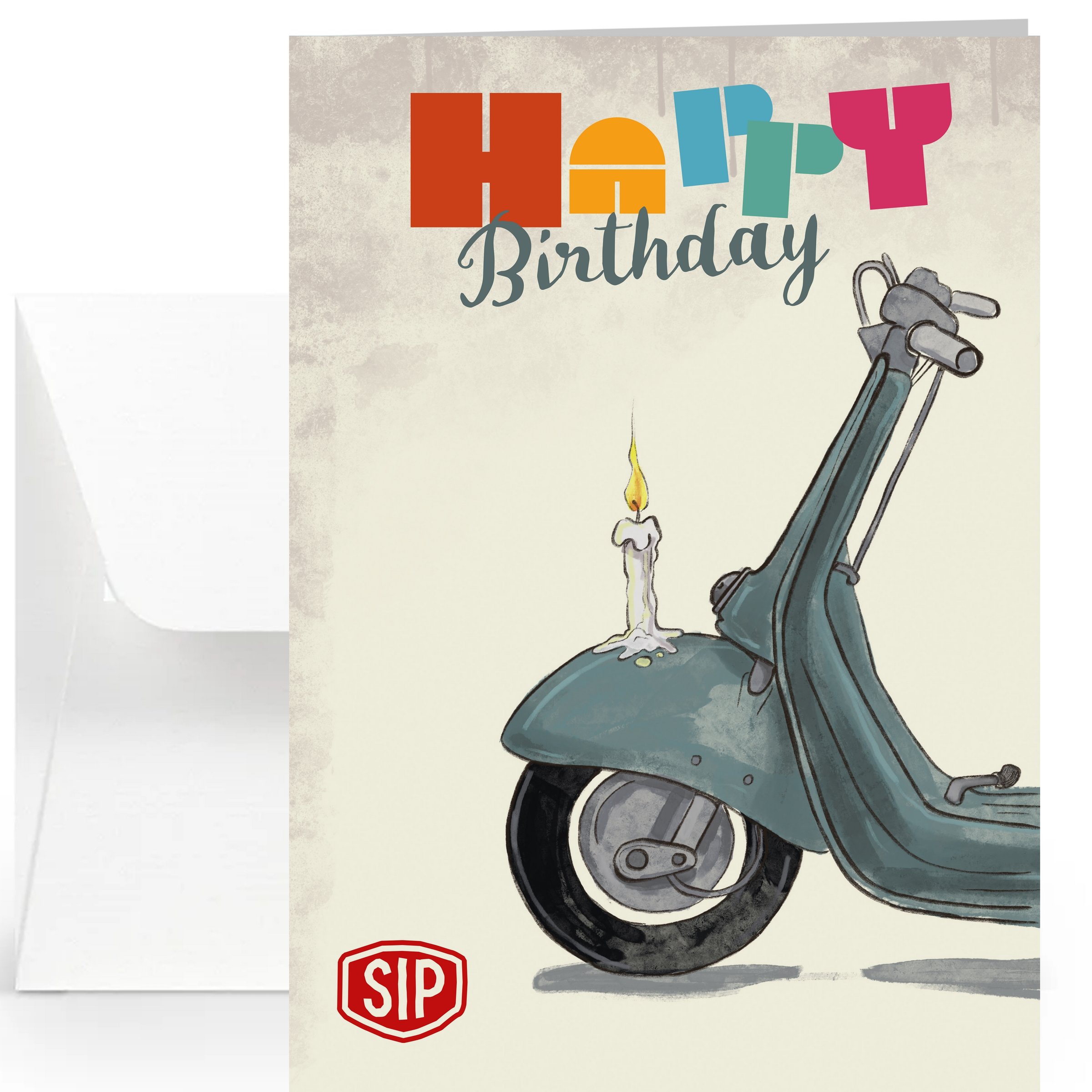 Grußkarte SIP mit Motiv Geburtstag Vespa beige-blau 