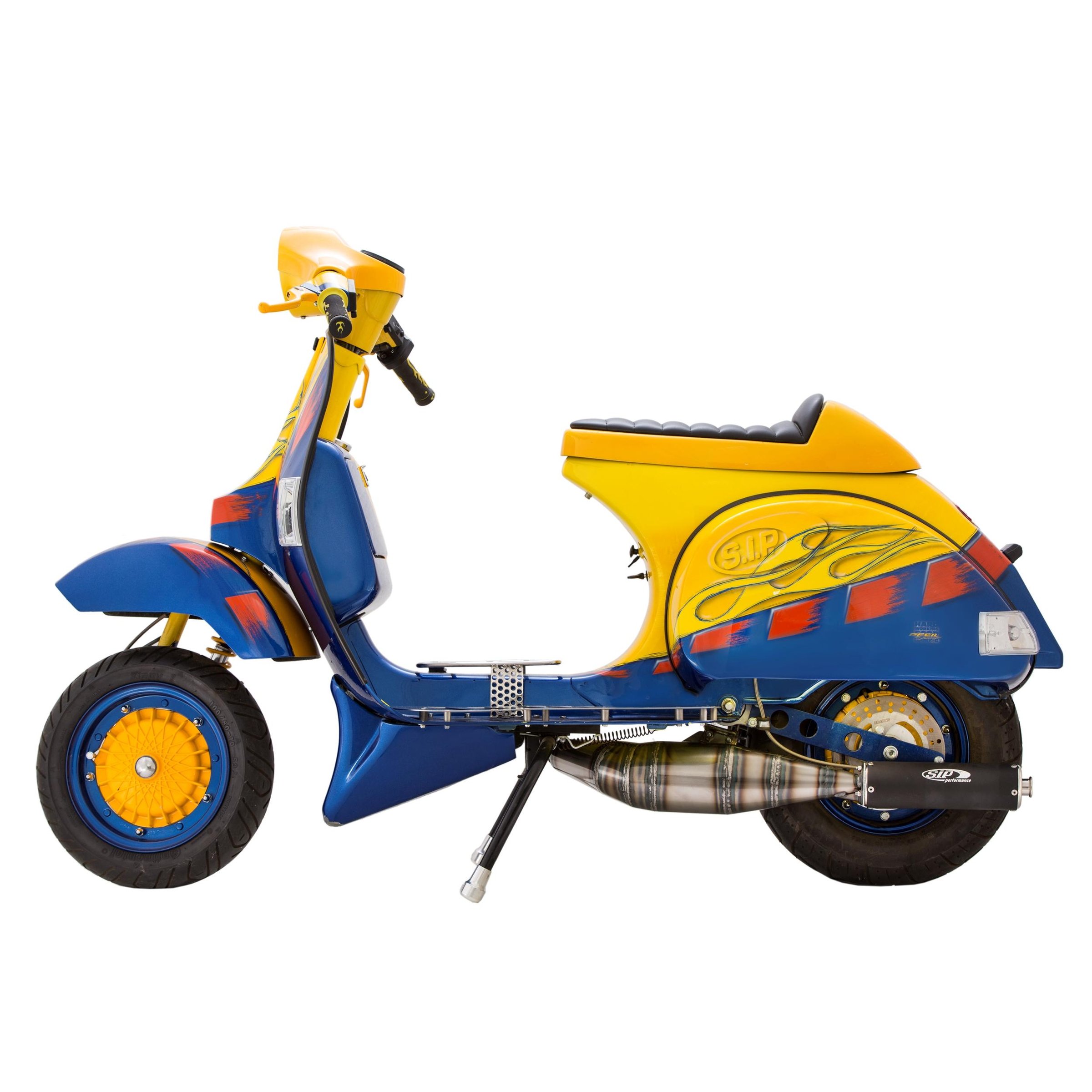 Rennauspuff SIP Performance 2.0, Material: Edelstahl unlackiert, Dämpfer: Aluminium Farbe (ESD): schwarz matt für Vespa 200 Rally/P200E/PX200 E/Lusso/'98/MY/Cosa 1 200