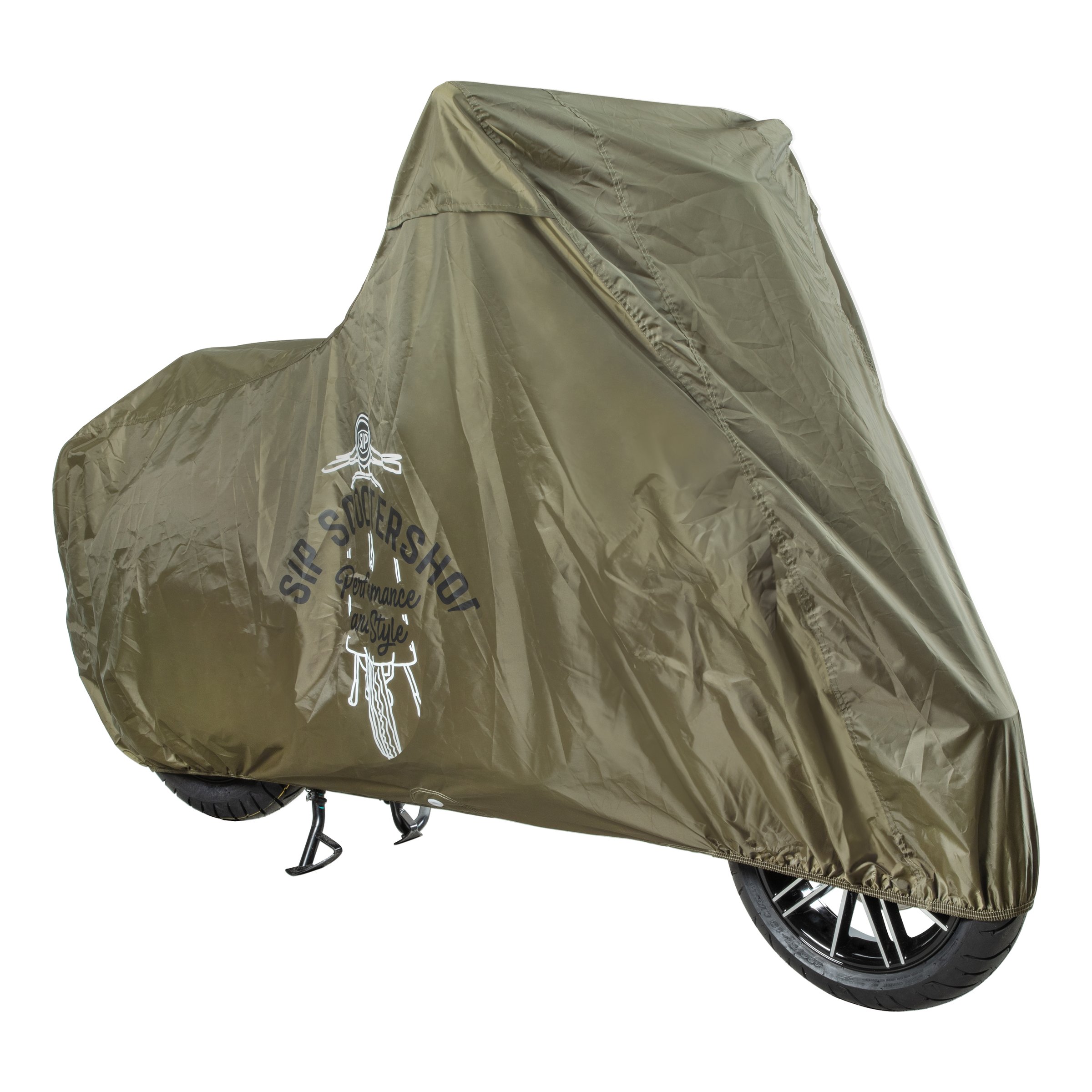 Faltgarage SIP Outdoor 'Scooter' SIP Scootershop Performance and Style Logo auf Vespa Frontansicht olivgrün 