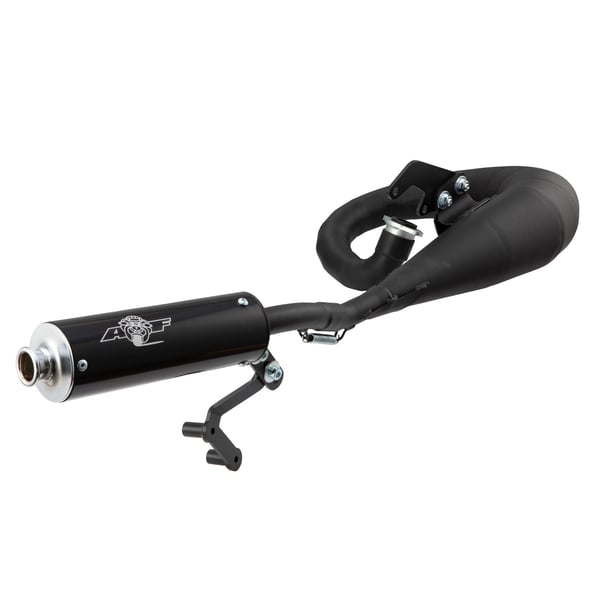 Rennauspuff AF Rayspeed Tornado, Stahl schwarz, Dämpfer: Aluminium Farbe (ESD): silber für Lambretta 125 LI/LIS/DL/GP/150 LI/LIS/SX/DL/GP/175 TV 2°-3°/200 TV/SX/DL/GP