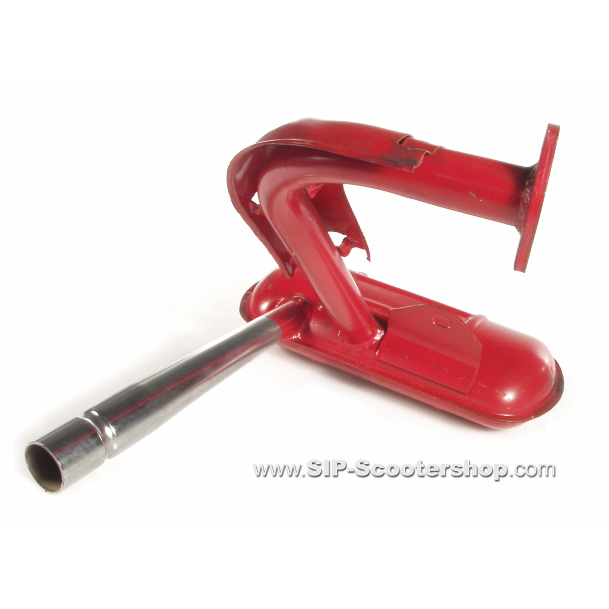 Rennauspuff SERIE PRO 'Sport' Replika, Material: Stahl rot, Dämpfer: chrom Farbe (ESD): chrom für Vespa 50/N/L/R/S/Special/SR/SS