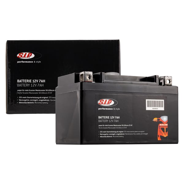 Batterie SIP 12V/7Ah, Typ: YTX7A-BS passt für viele Scooter/Maxiscooter 50-150ccm 2T/4T AC/LC