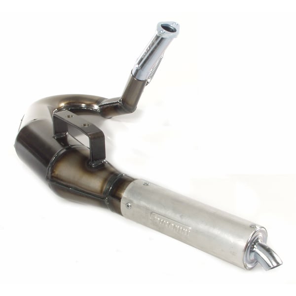 Rennauspuff SIMONINI 180°, Stahl klarlackiert, Dämpfer: Aluminium Farbe (ESD): silber für Vespa 90/R/SS/100/125/PV/ET3