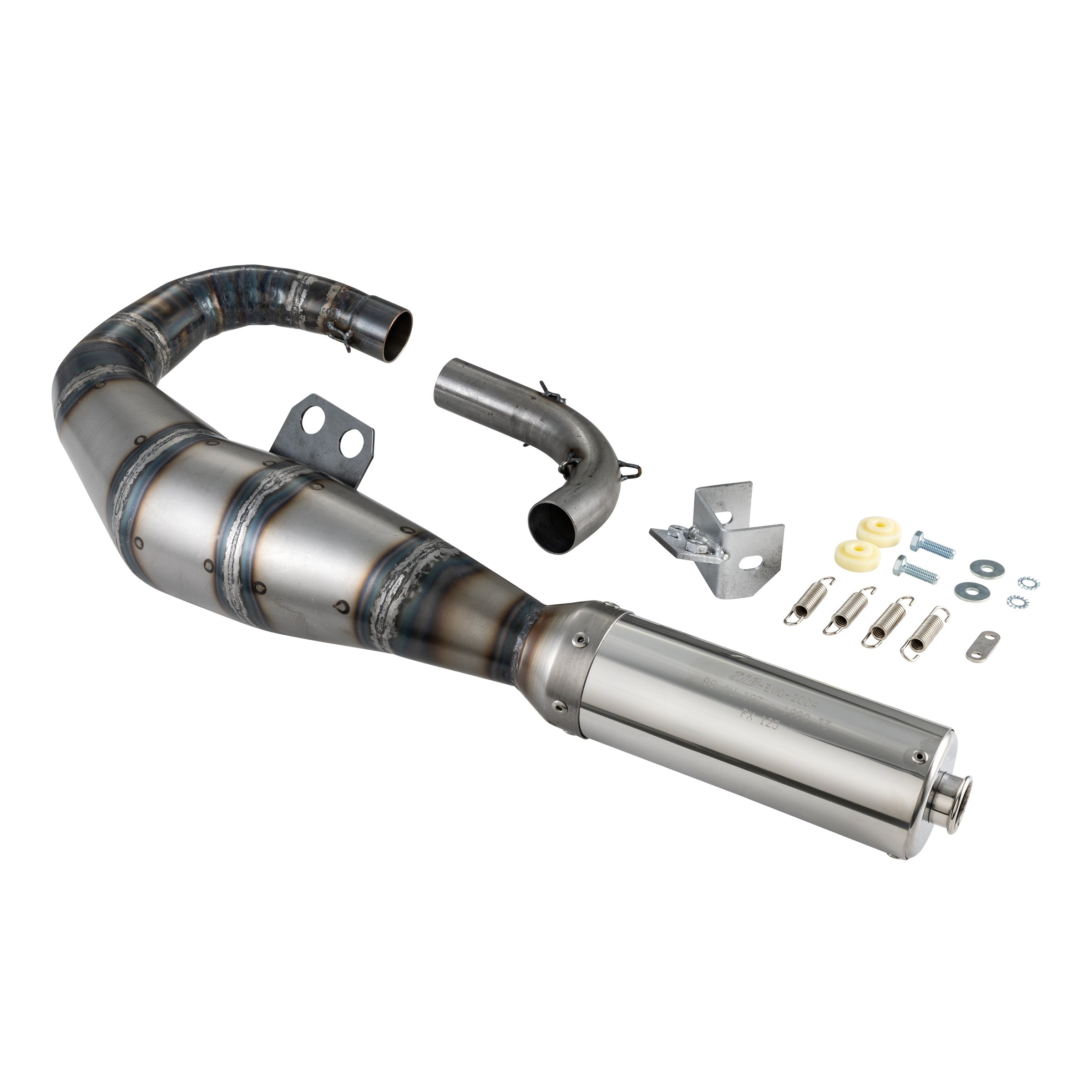 Rennauspuff SIP Performance, Material: Stahl klarlackiert, Dämpfer: Edelstahl Farbe (ESD): silber für Vespa 125 GT/GTR/TS/150 GL/Sprint/V/PX80-150/PE/Lusso/Cosa 1