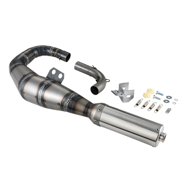 Rennauspuff SIP Performance, Stahl klarlackiert, Dämpfer: Edelstahl Farbe (ESD): silber für Vespa 125 GT/GTR/TS/150 GL/Sprint/V/PX80-150/PE/Lusso/Cosa 1