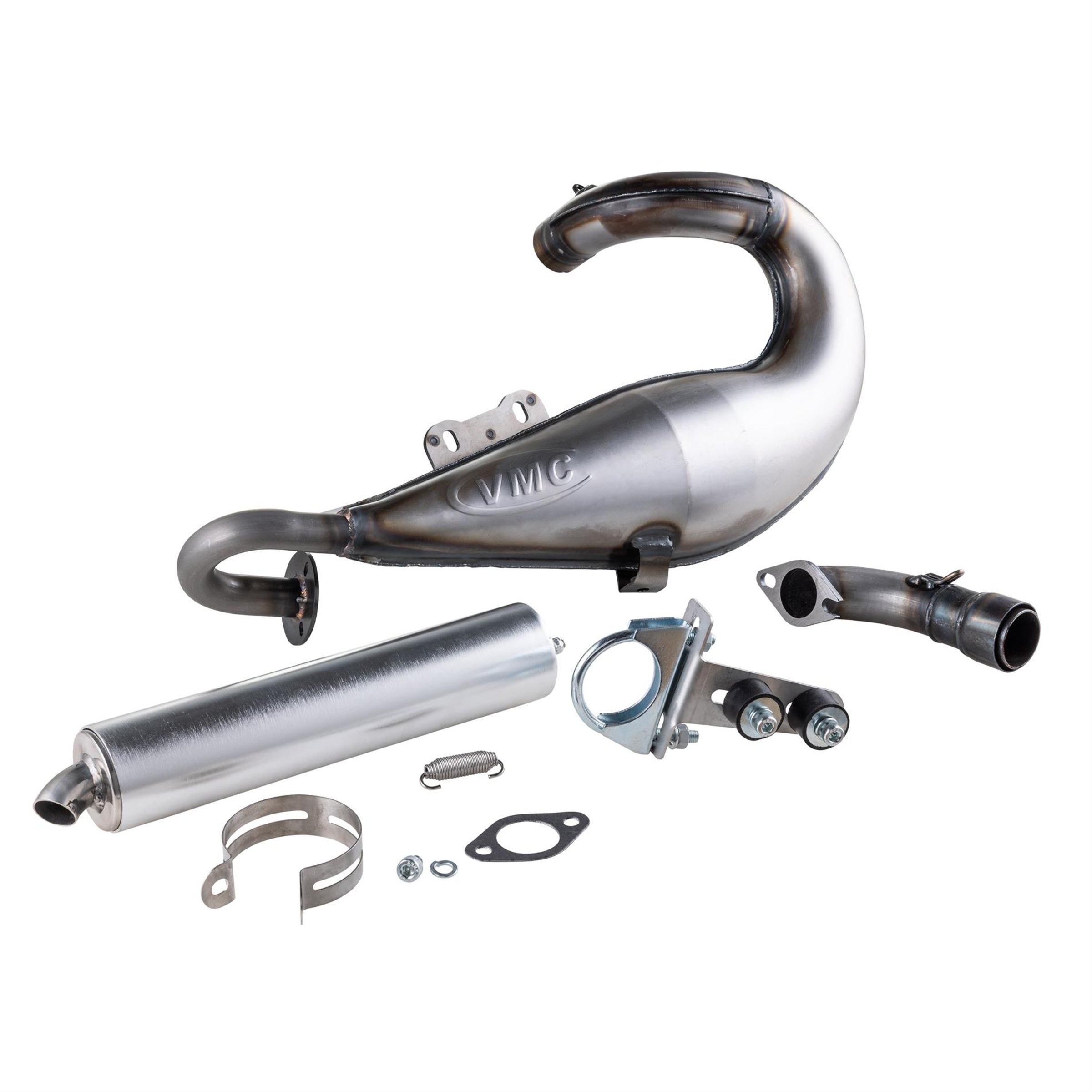 Rennauspuff VMC EVO Racer 52-S silver, Material: Stahl, Dämpfer: Aluminium Farbe (ESD): silber für Vespa 90/R/SS/100/125/PV/ET3