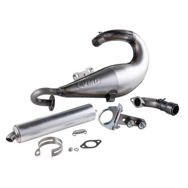 Rennauspuff VMC EVO Racer 52-S silver, Stahl, Dämpfer: Aluminium Farbe (ESD): silber für Vespa 90/R/SS/100/125/PV/ET3